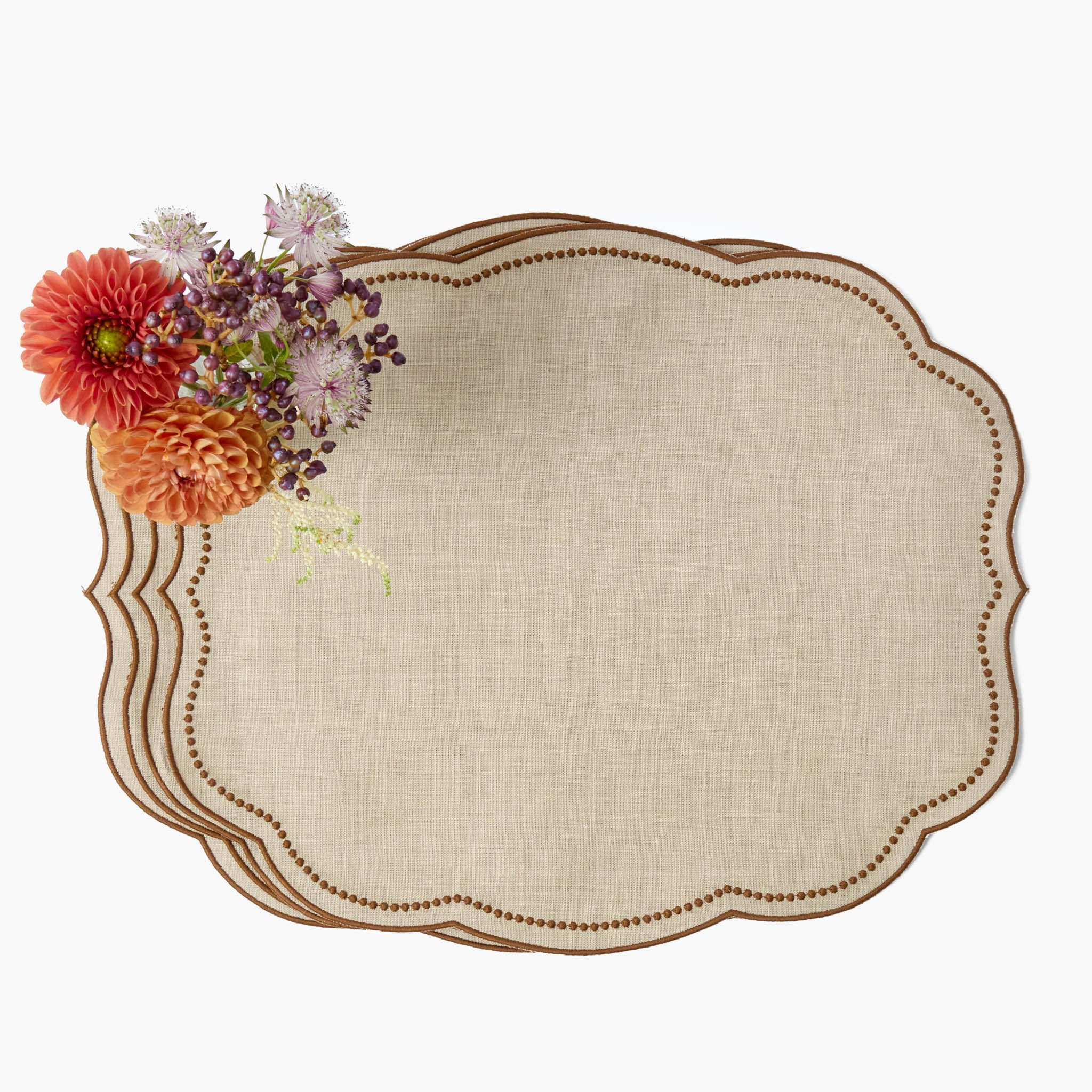 Eloise Taupe & Chocolate Linen Placemats & Pheasant Napkins (Set of 4)