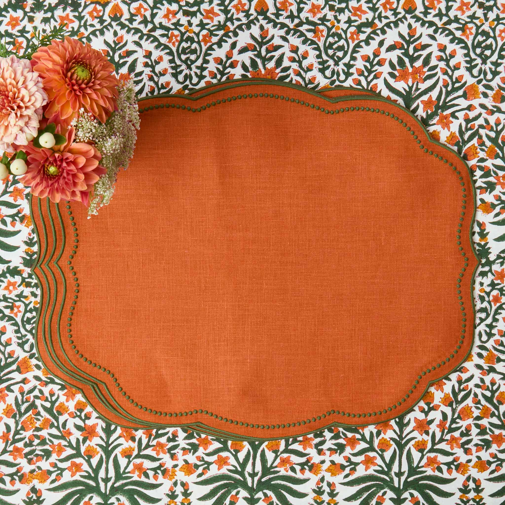 Eloise Orange & Green Linen Placemats (Set of 4)
