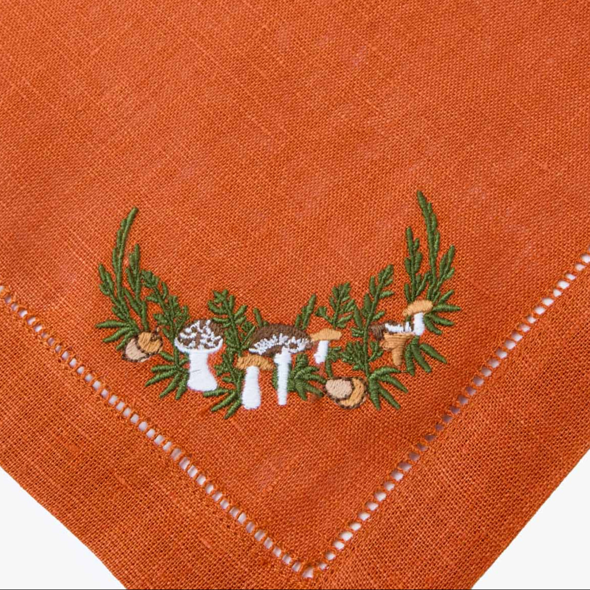 Mushroom Garland Orange Linen Napkins (Set of 4)