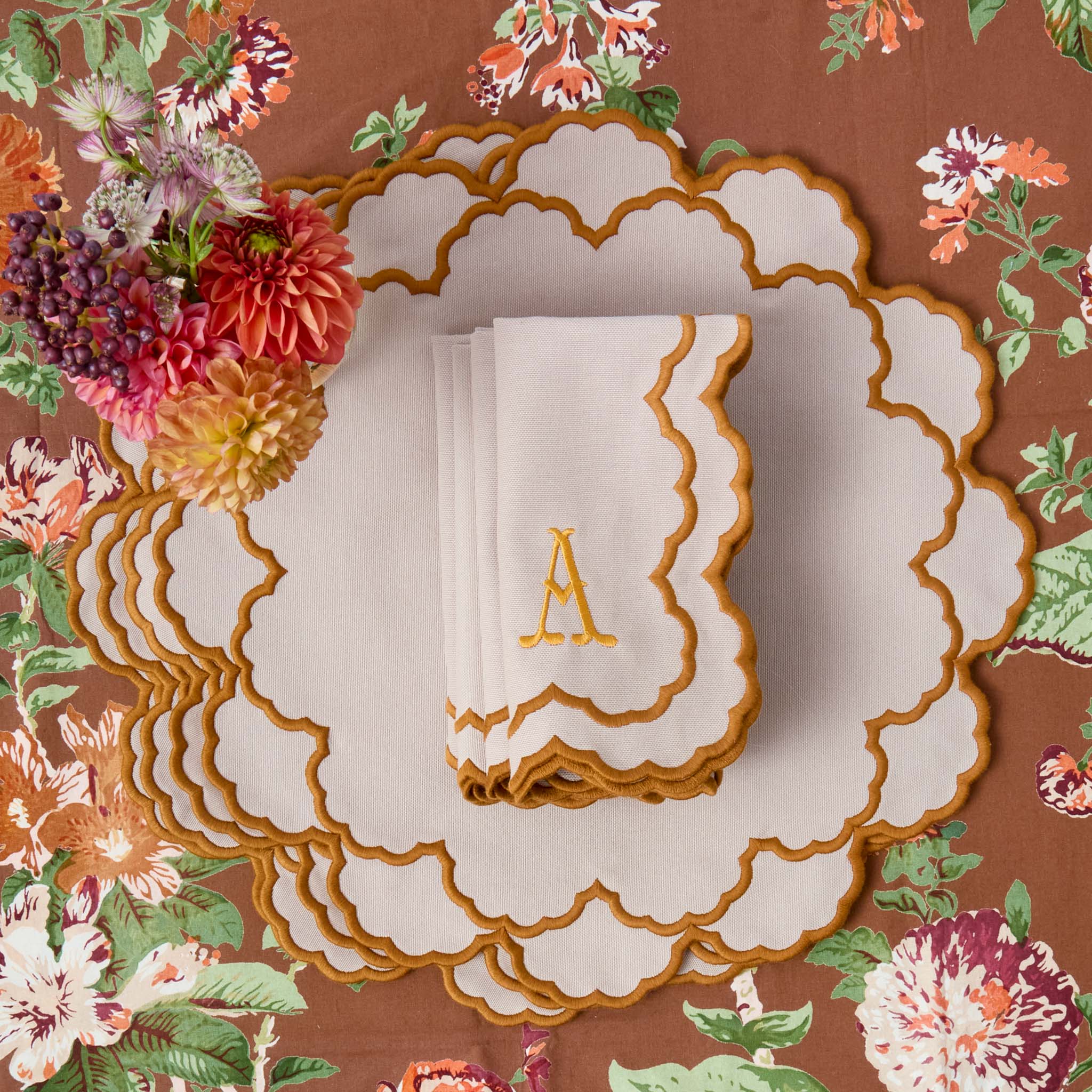 Lily Taupe & Mustard Placemats (Set of 4)