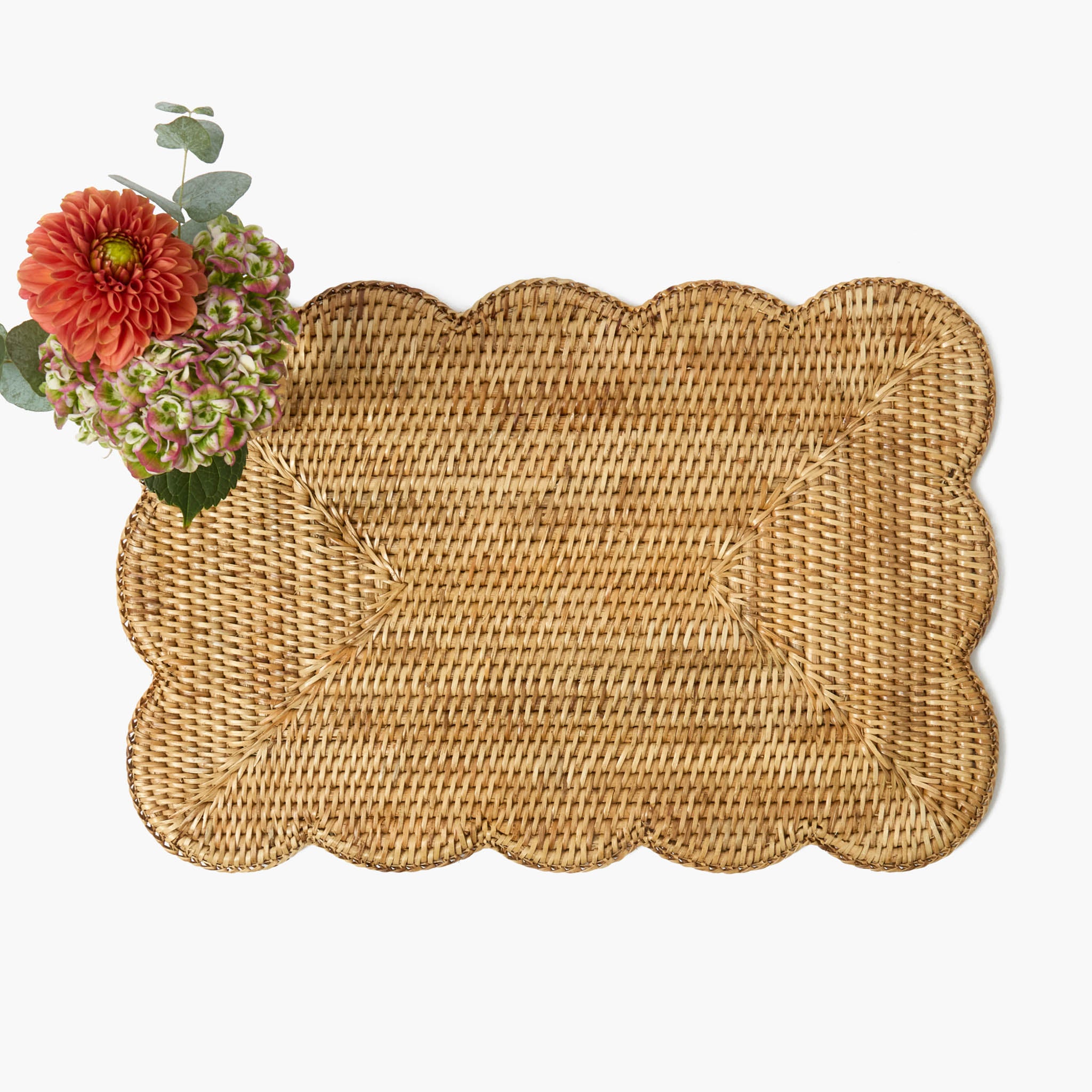 Rectangular Scalloped Rattan Placemats (Set of 4)