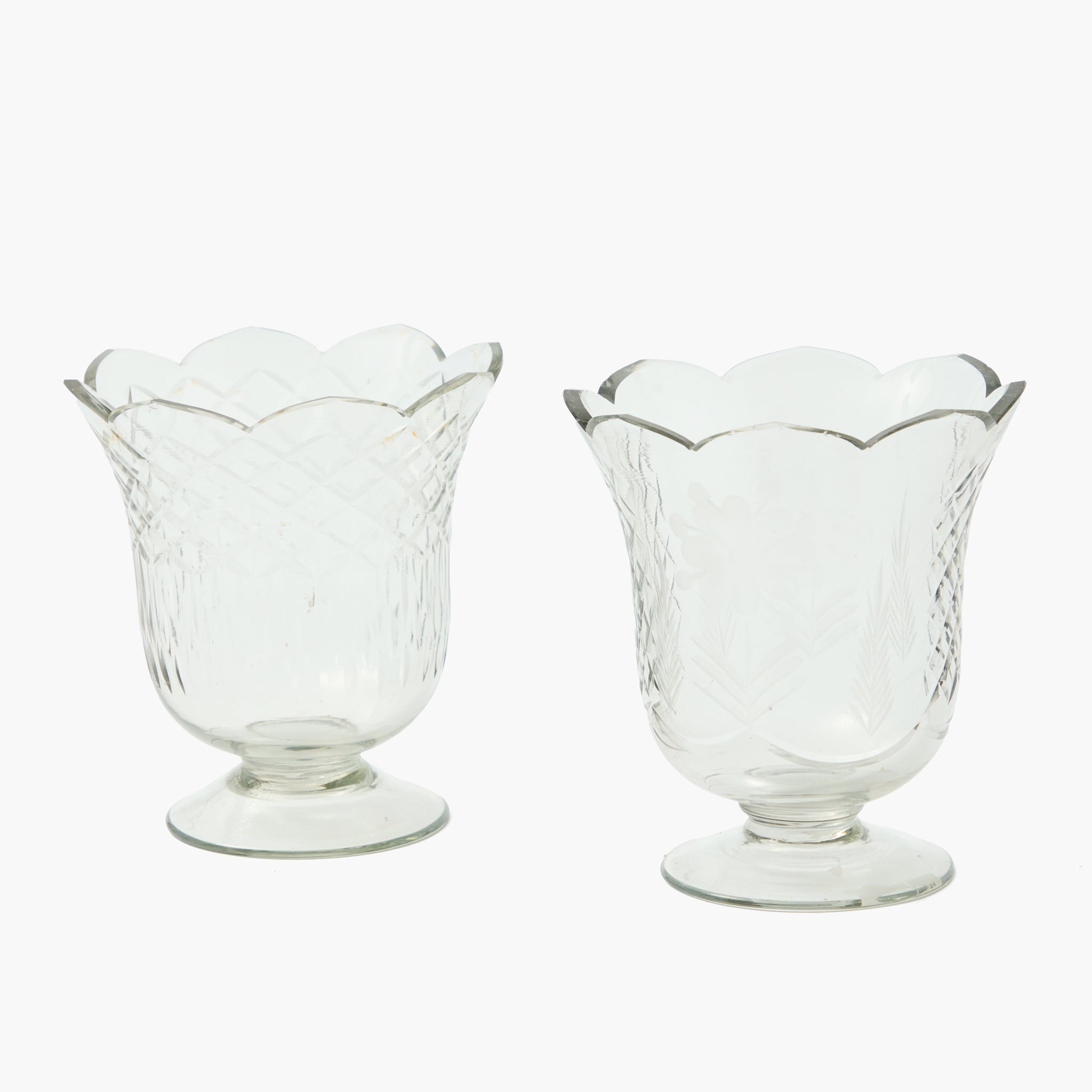 Scalloped Engraved Glass Vase