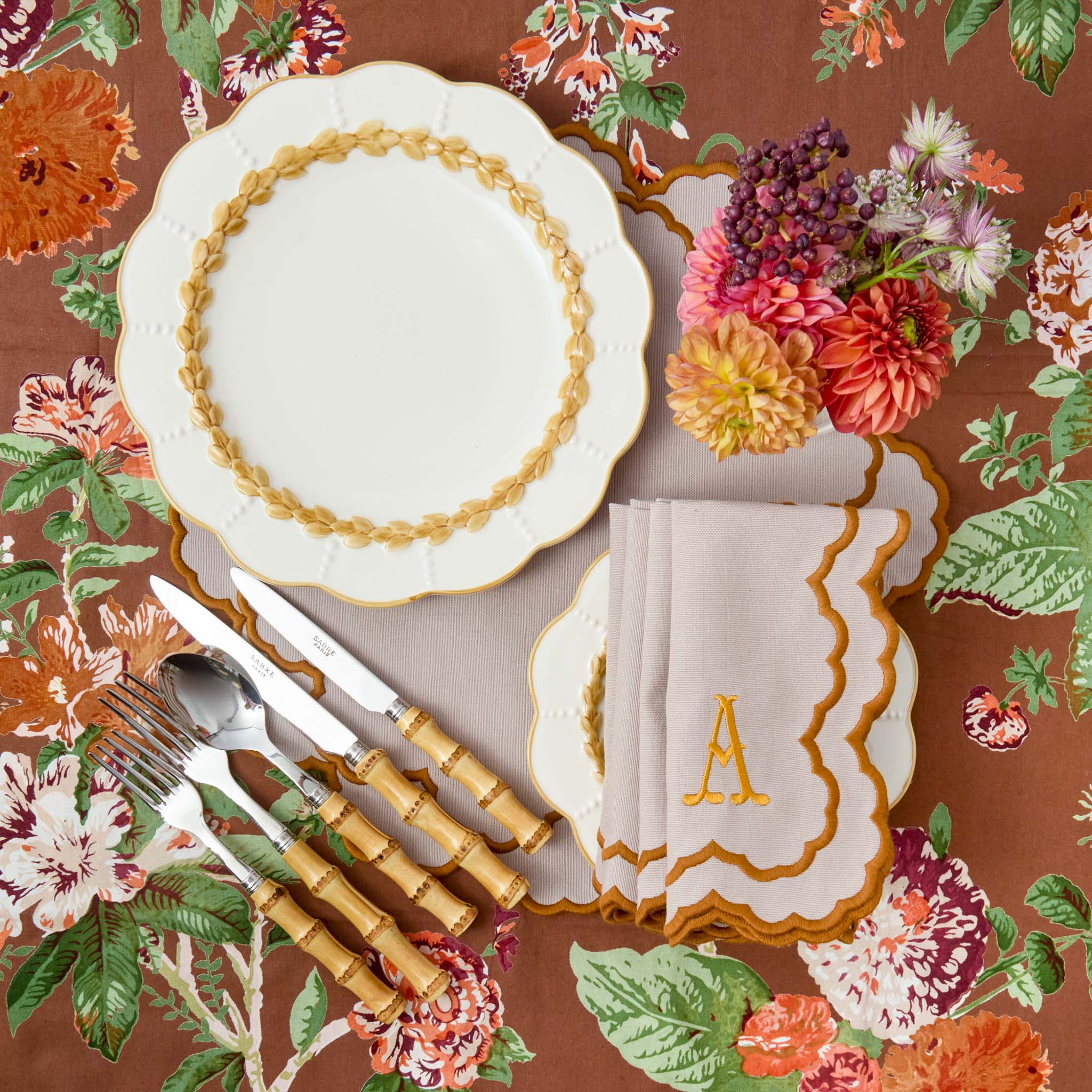 Lily Taupe & Mustard Napkins (Set of 4)