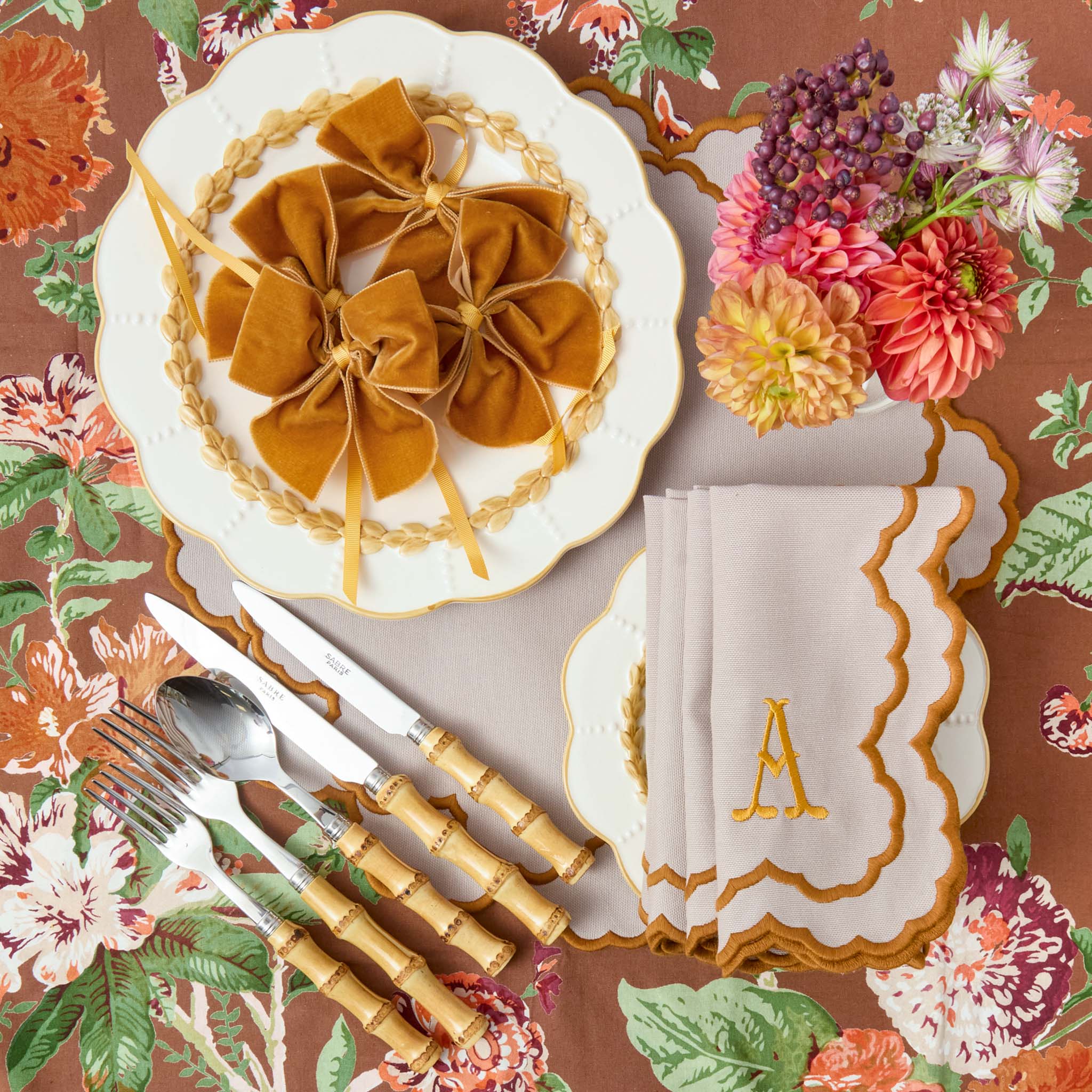 Mustard Velvet Napkin Bows (Set of 4)