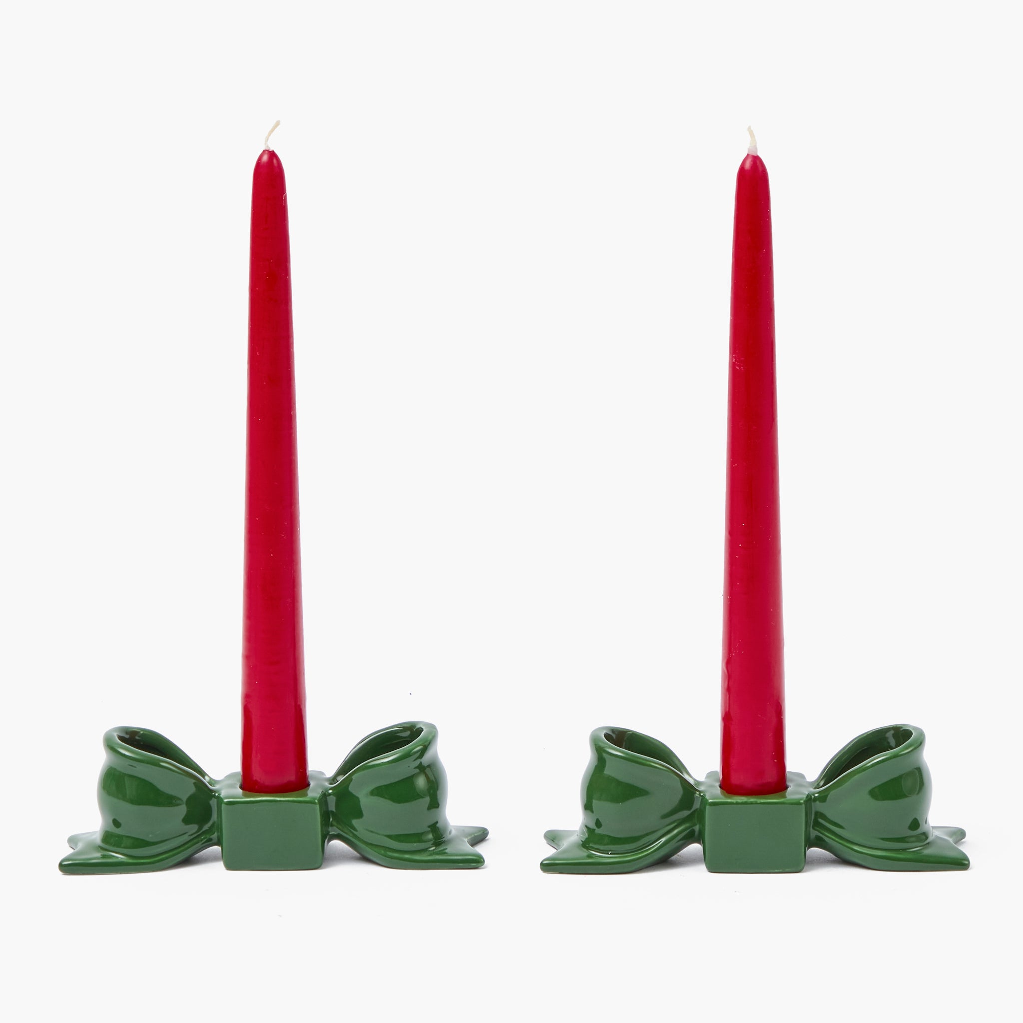Green Ceramic Bow Candleholder (Pair)