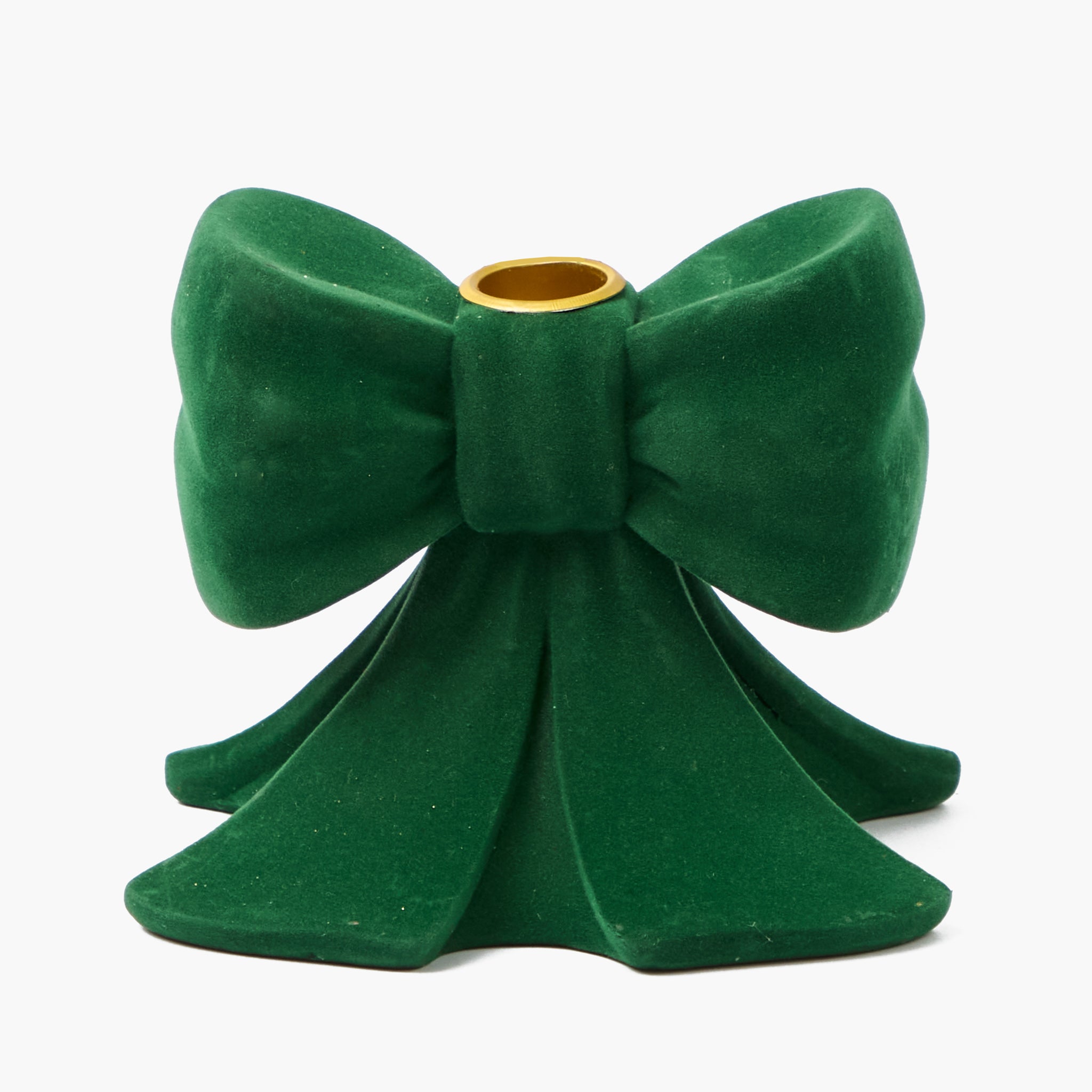 Green Velvet Bow Candle Holders (Pair)