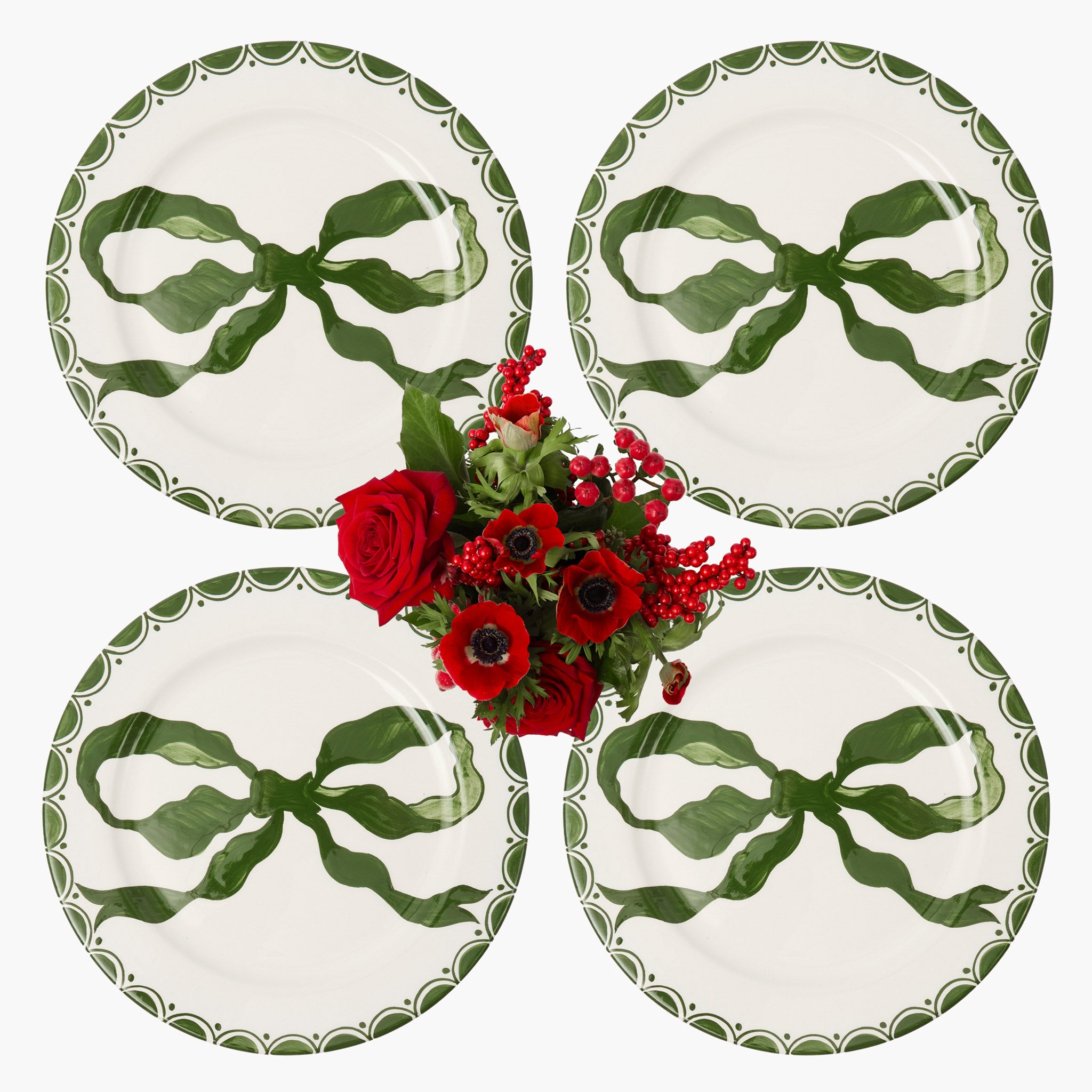 Marilyn Forest Green Bow Dinner Plates (Set of 4)