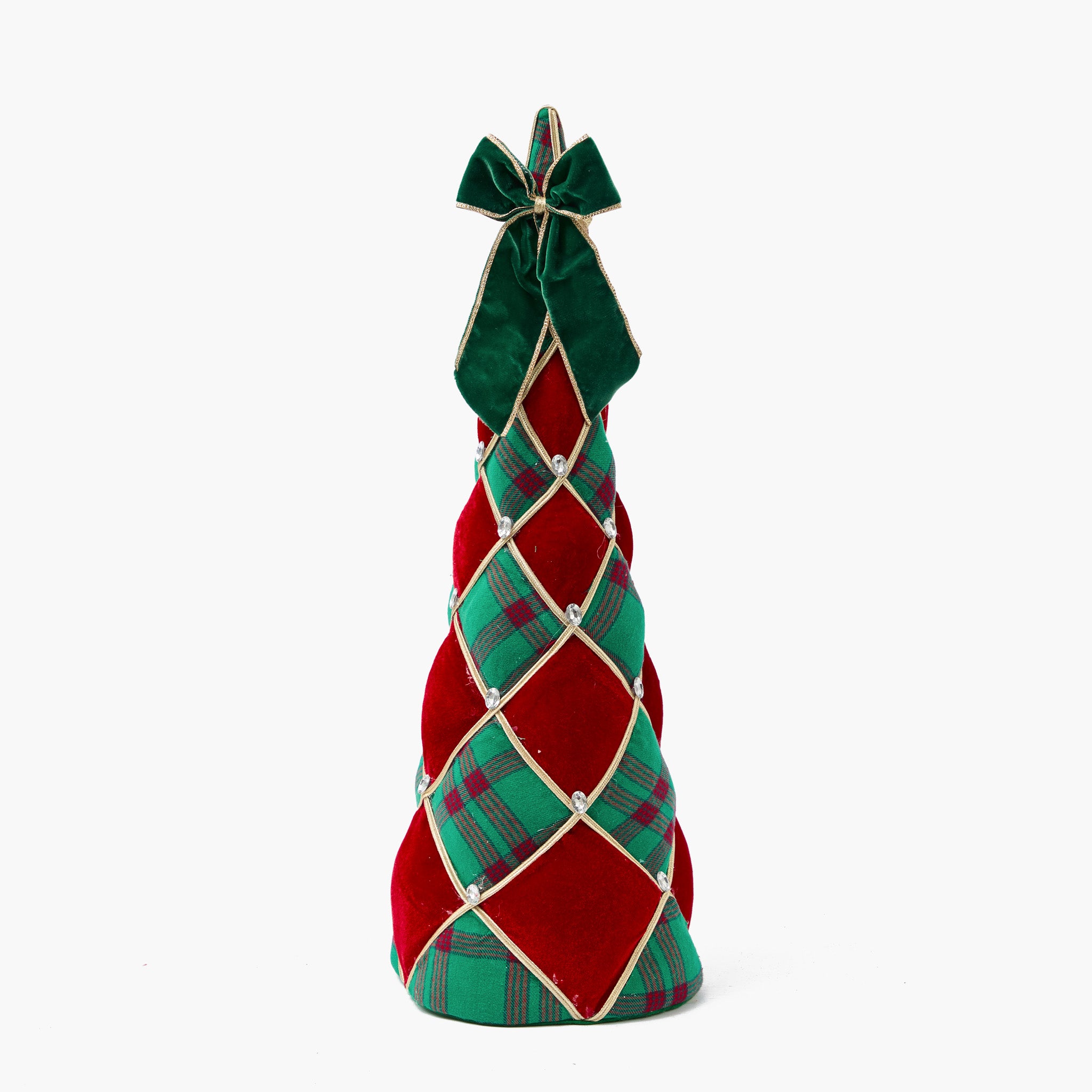 Large Ribboned Red & Green Harlequin Quilted Cone Tree