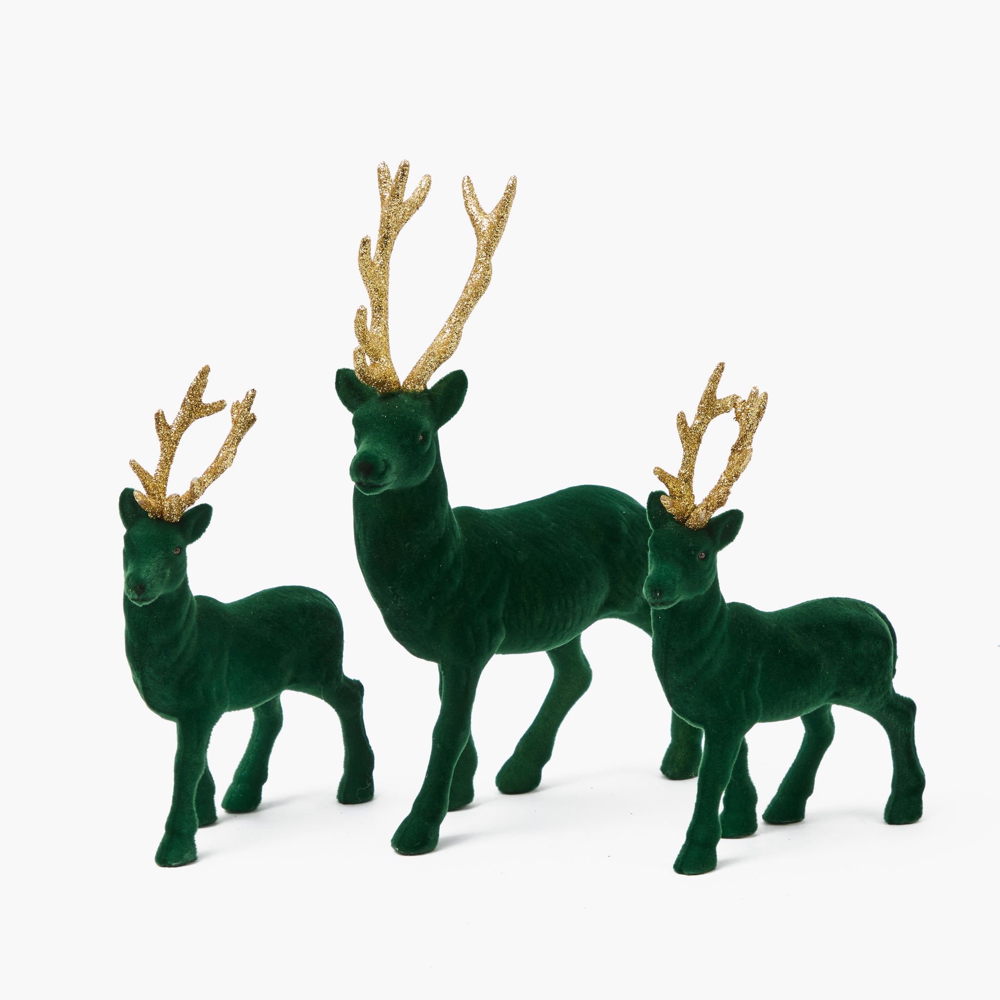 Forest Green Flocked Reindeer Family