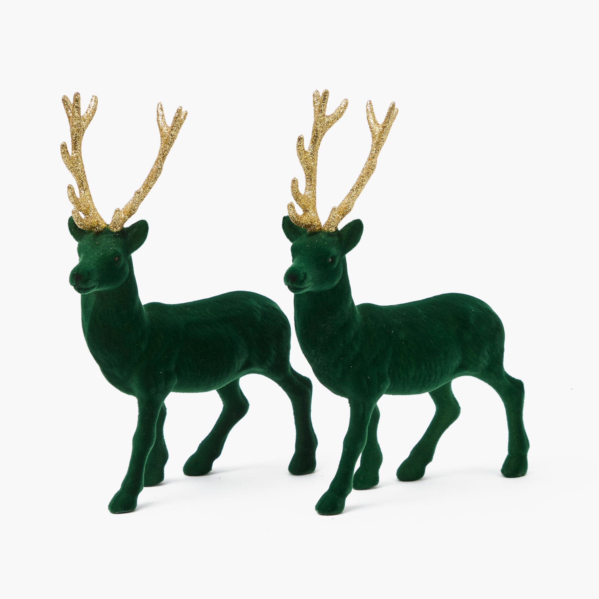 Forest Green Flocked Reindeer Family