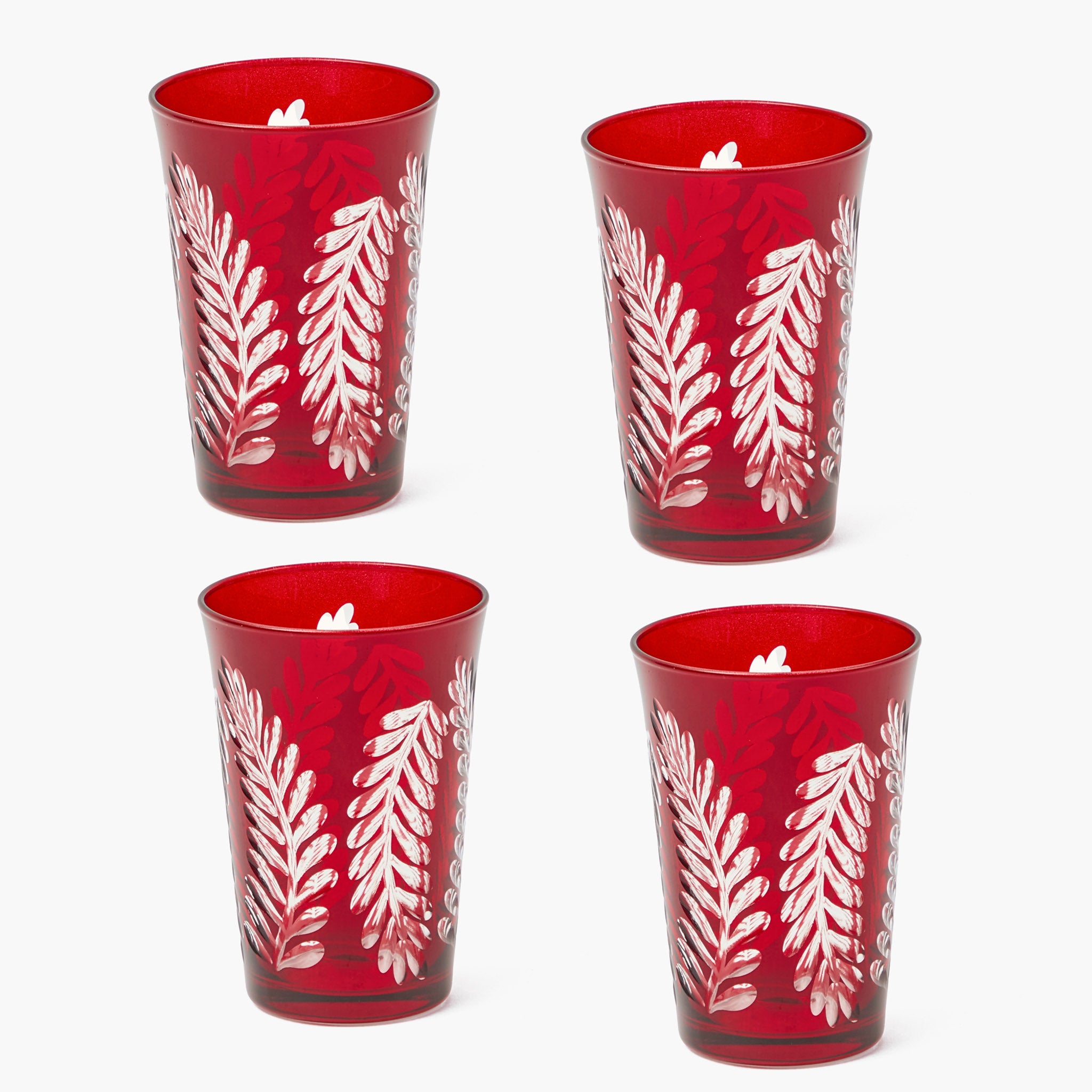 Brigitte Red Garland Engraved Water Glass (Set of 4)