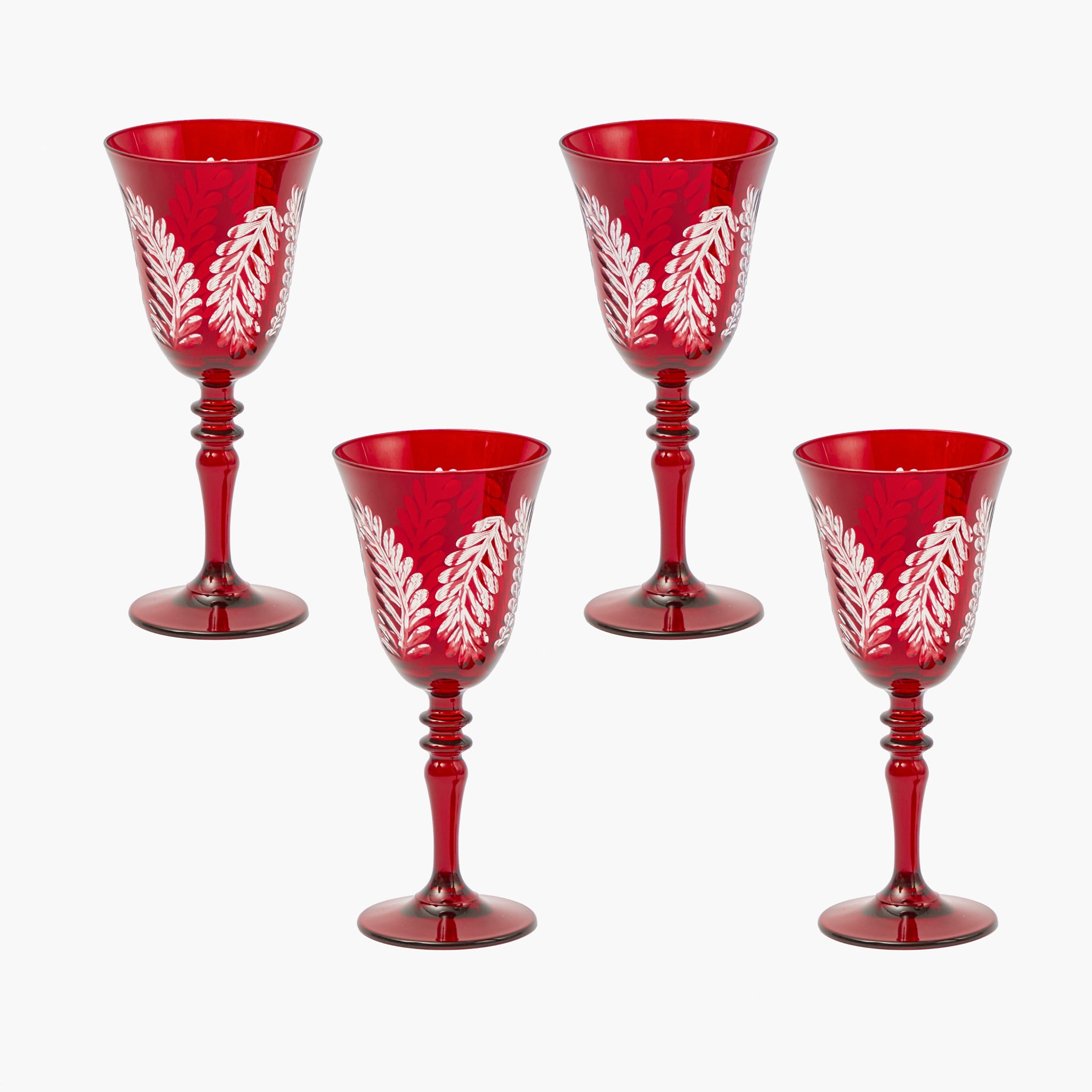 Brigitte Red Garland Engraved Wine Glass (Set of 4)