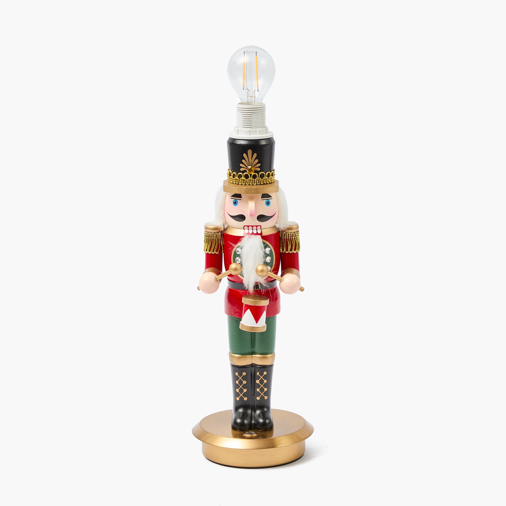 Traditional Nutcracker Rechargeable Lamp with Red & Olive Lotus Shade (18cm)
