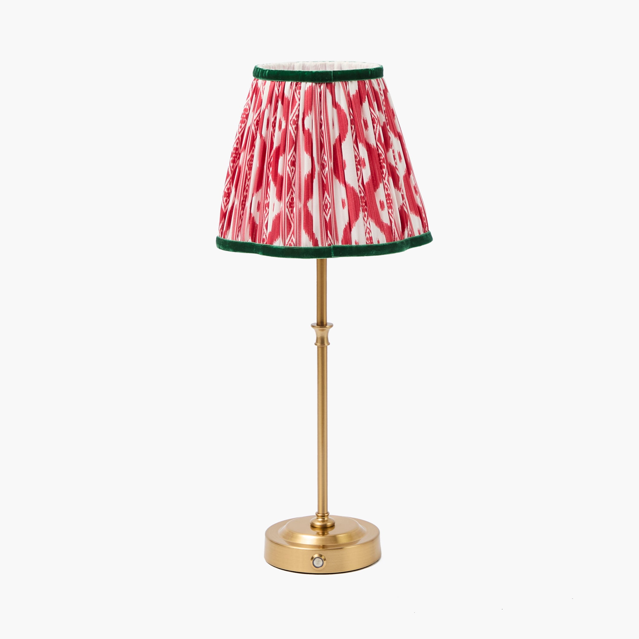 Edie Tall Rechargeable Lamp with Red & Green Ikat Shade (18cm)