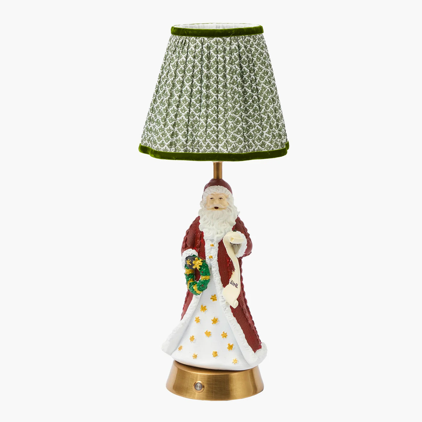 Father Christmas Rechargeable Lamp with Olive Lotus Shade (18cm)