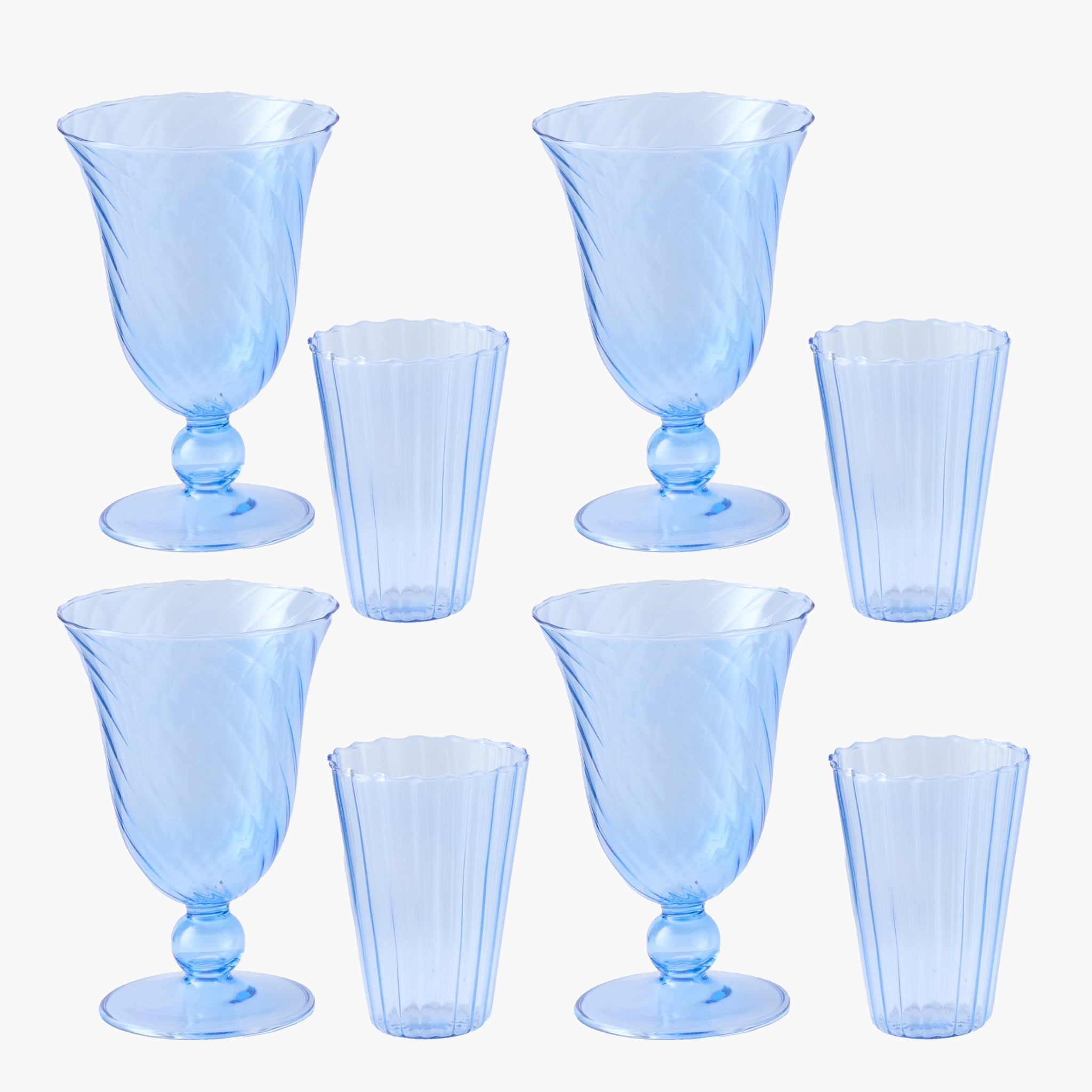 Blue Fluted Wine Glasses (Set of 4)