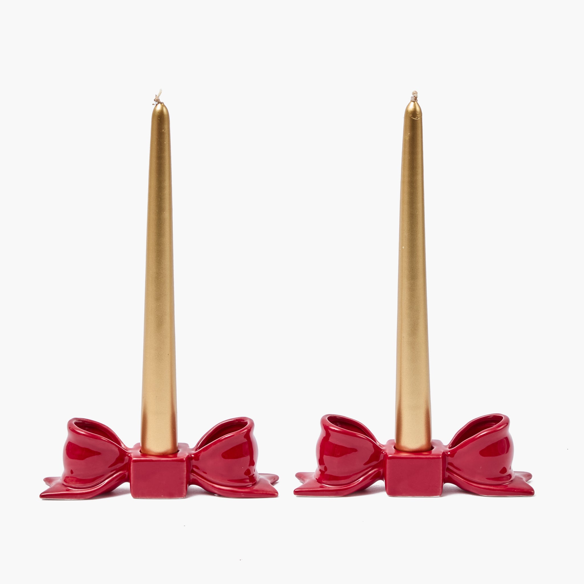 Red Ceramic Bow Candleholder (Pair)