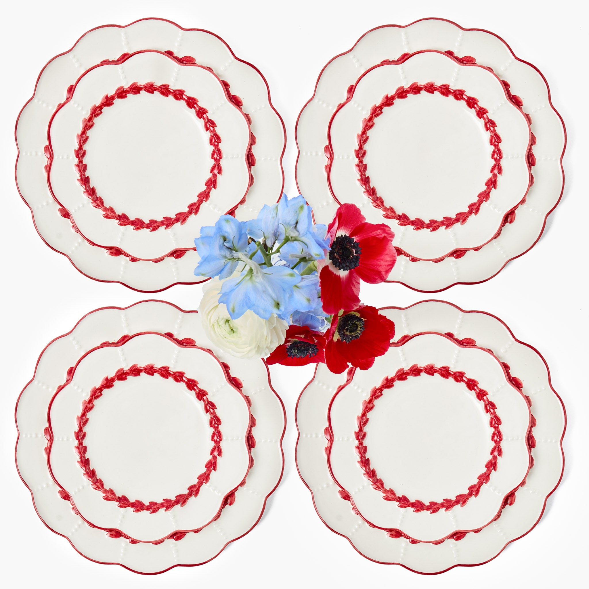 Red Laurel Dinner & Starter Plates (Set of 8)