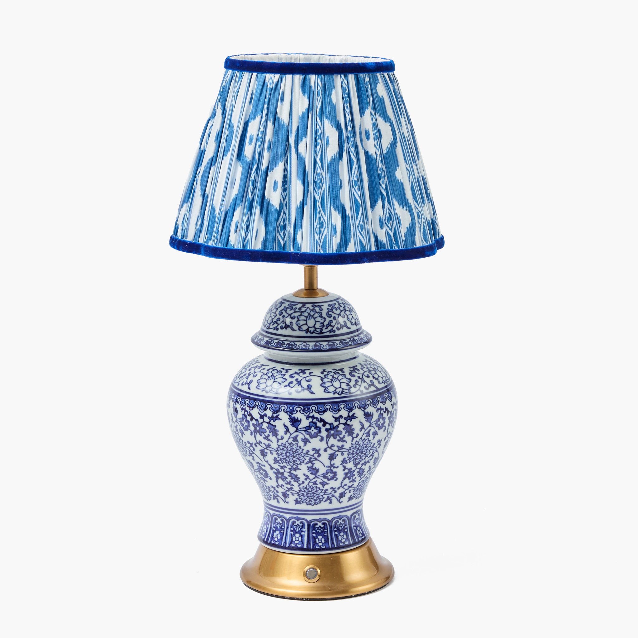 Chinoiserie Rechargeable Lamp & Cobalt Ikat Shade (22cm)