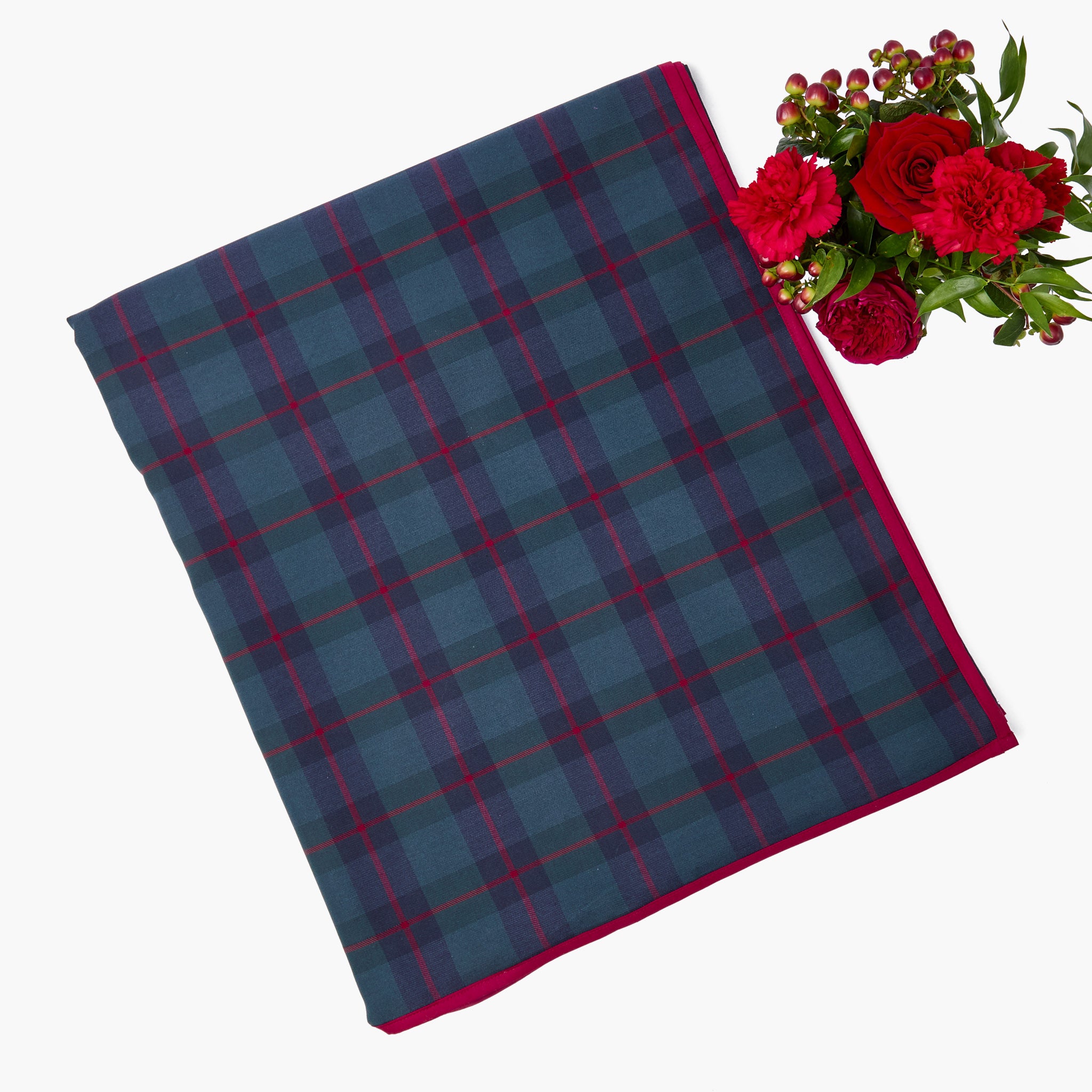 Navy & Red Tartan Tablecloth