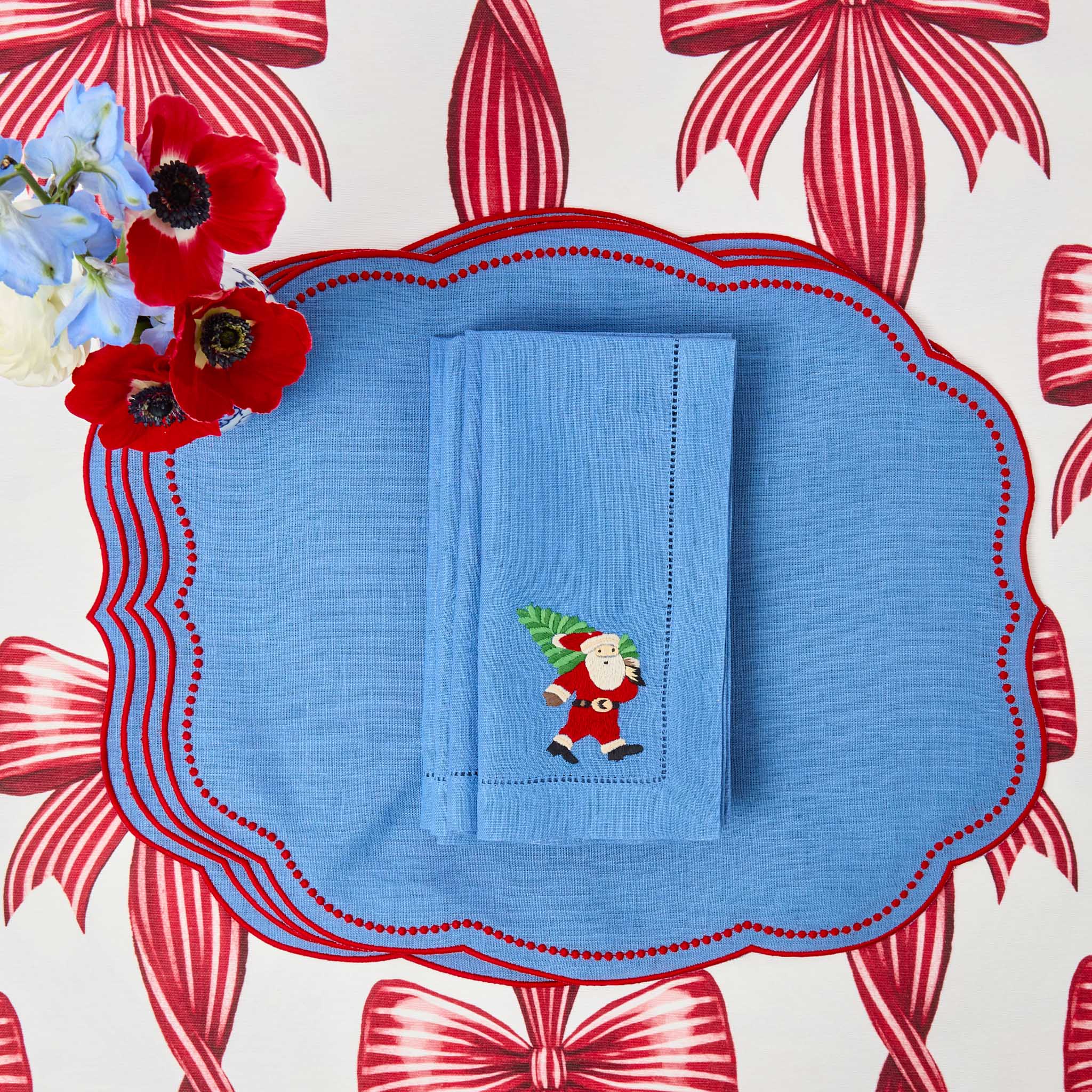 Eloise Blue & Red Placemats & Father Christmas Napkins (Set of 4)