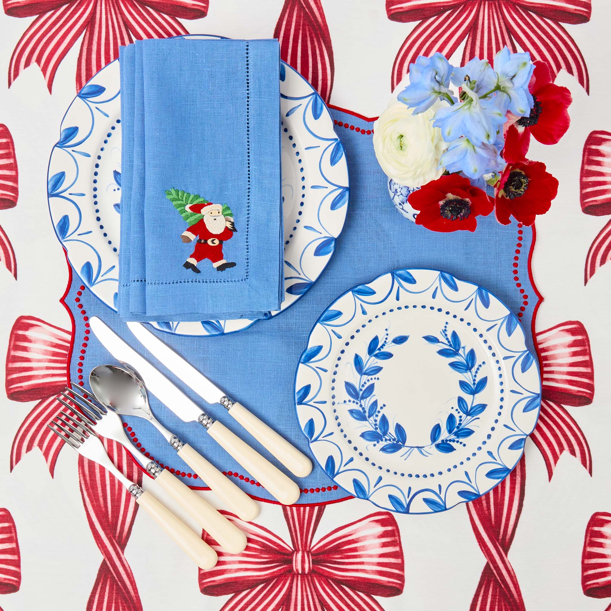 Eloise Blue & Red Placemats & Father Christmas Napkins (Set of 4)