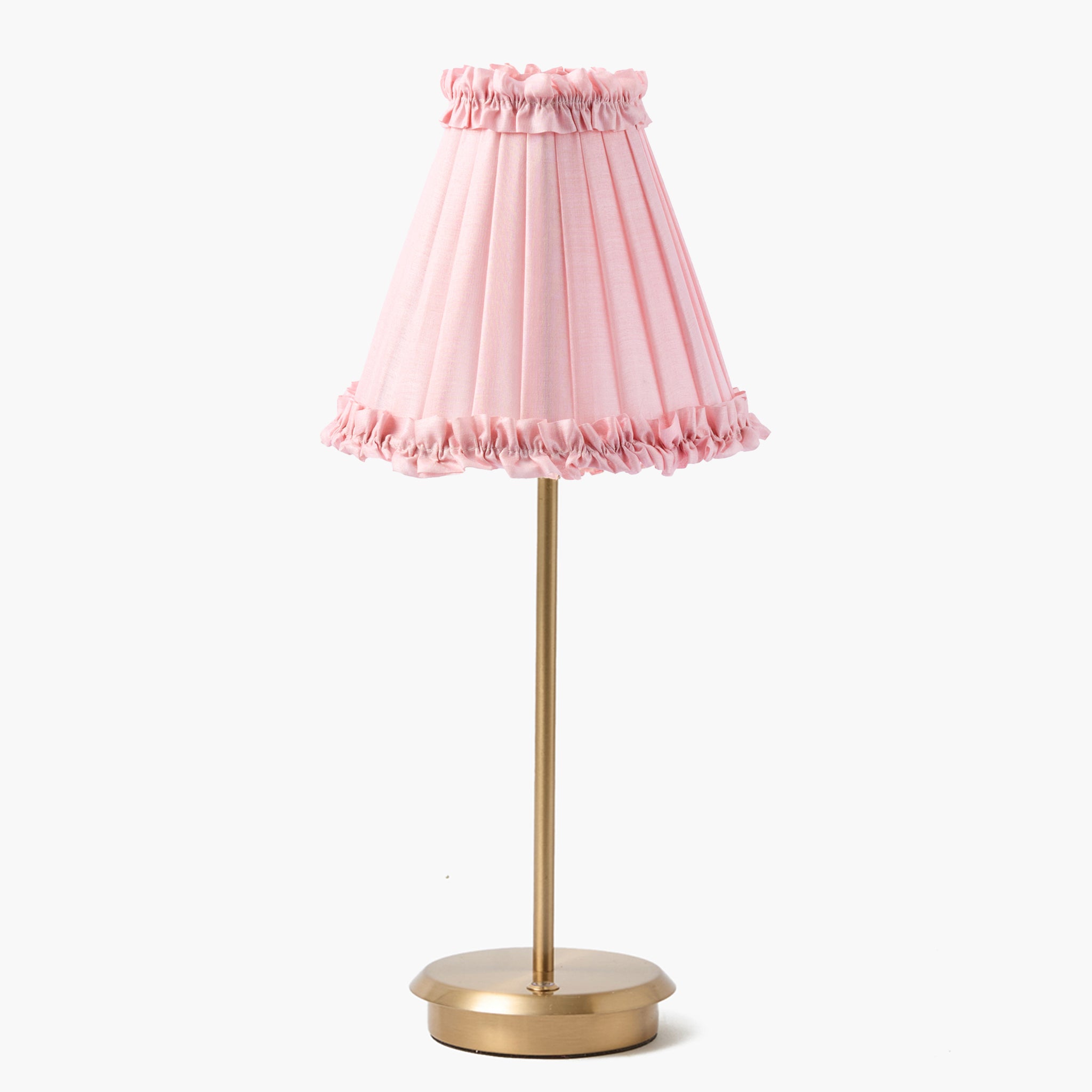 Tall Rechargeable Lamp with Pale Pink Frilled Silk Shade (18cm)
