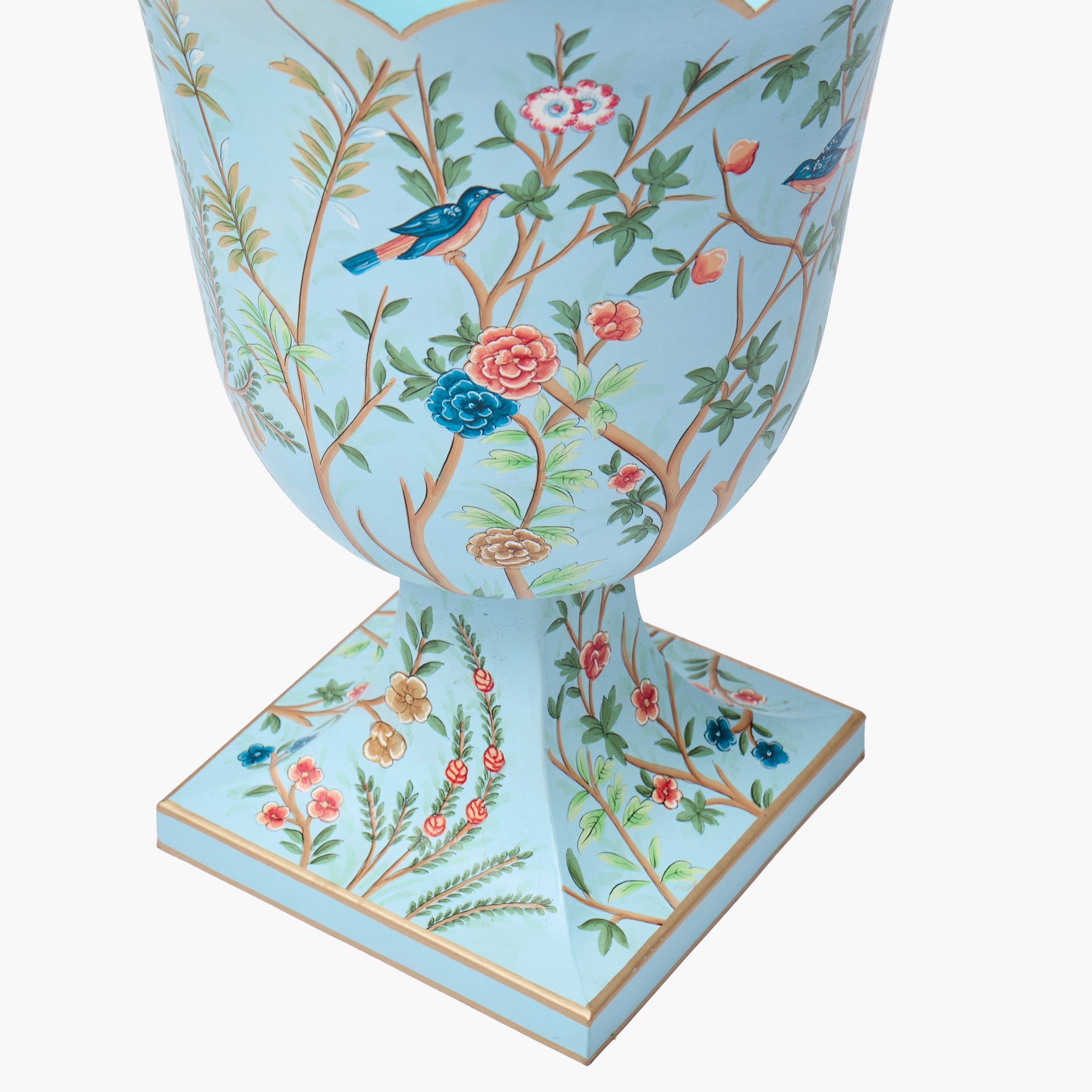 Blue Chinoiserie Tole Urn & Pedestal