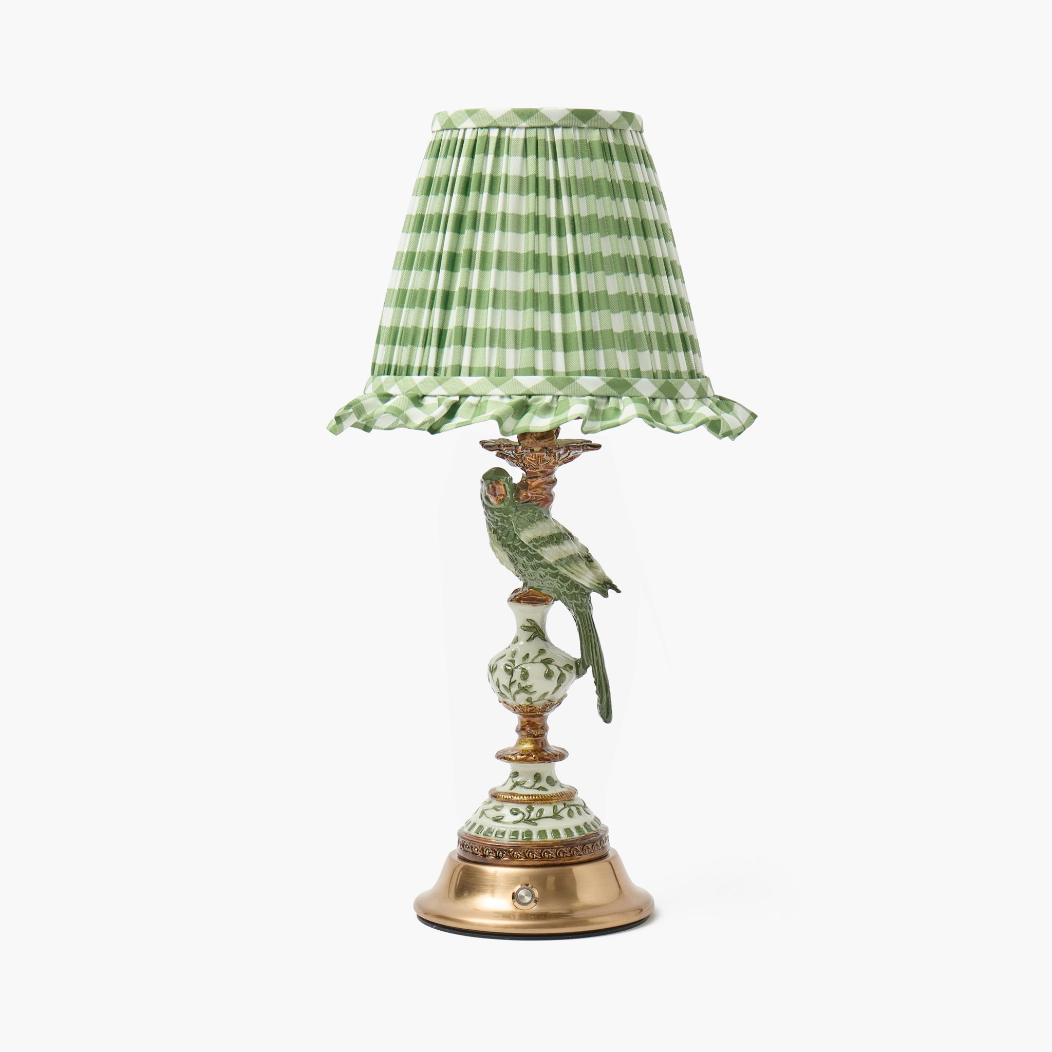 Olive Parrot Rechargeable Lamp with Olive Gingham Shade (18cm)
