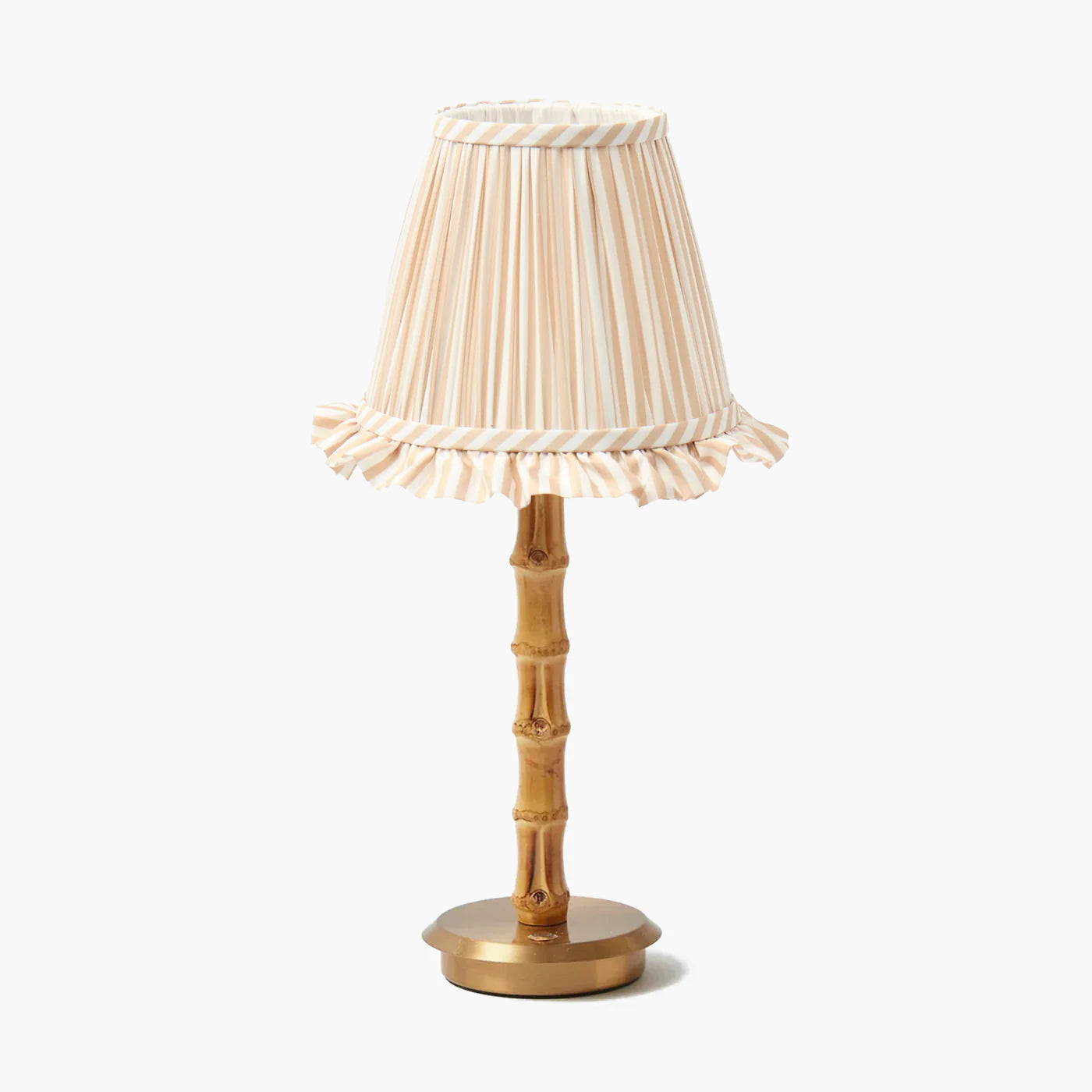 Bamboo Rechargeable Lamp with Putty Striped Ruffle Shade (18cm)
