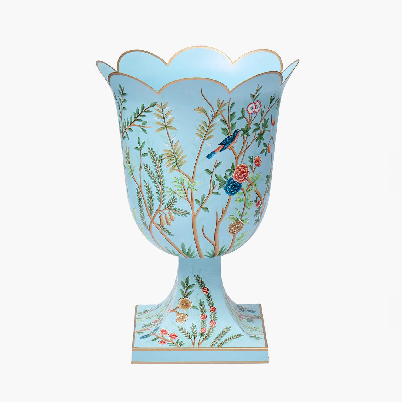 Blue Chinoiserie Tole Urn & Pedestal