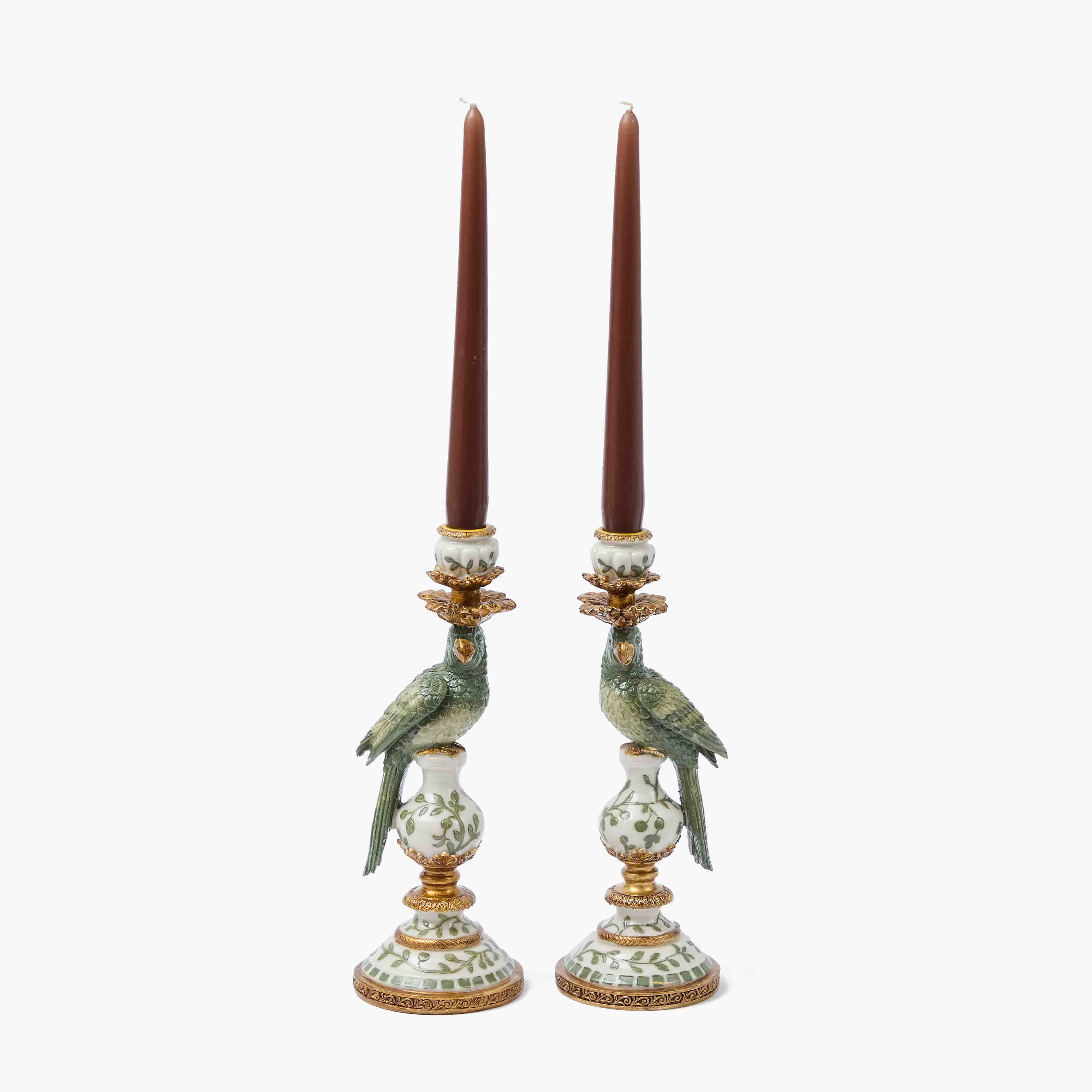 Small Olive Parrot Candle Holder (Pair)