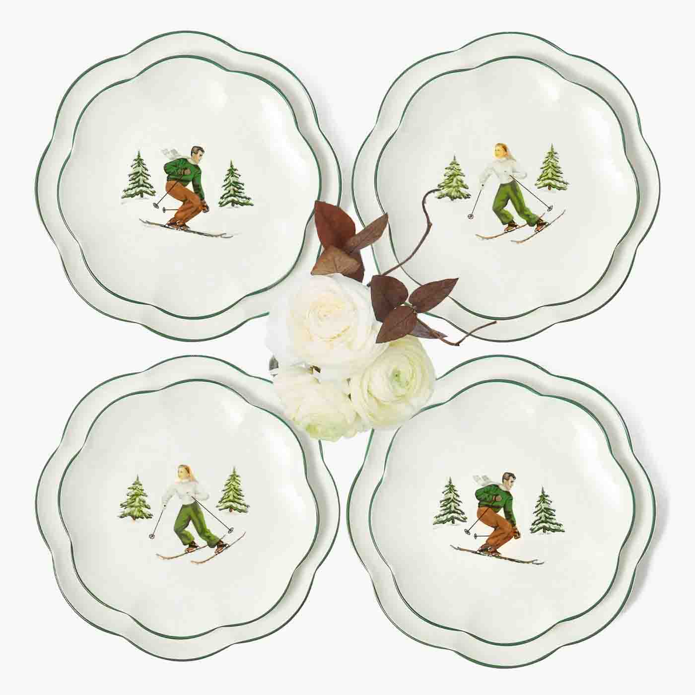 Heidi & Hans Skier Dinner & Starter Plates (Set of 8)
