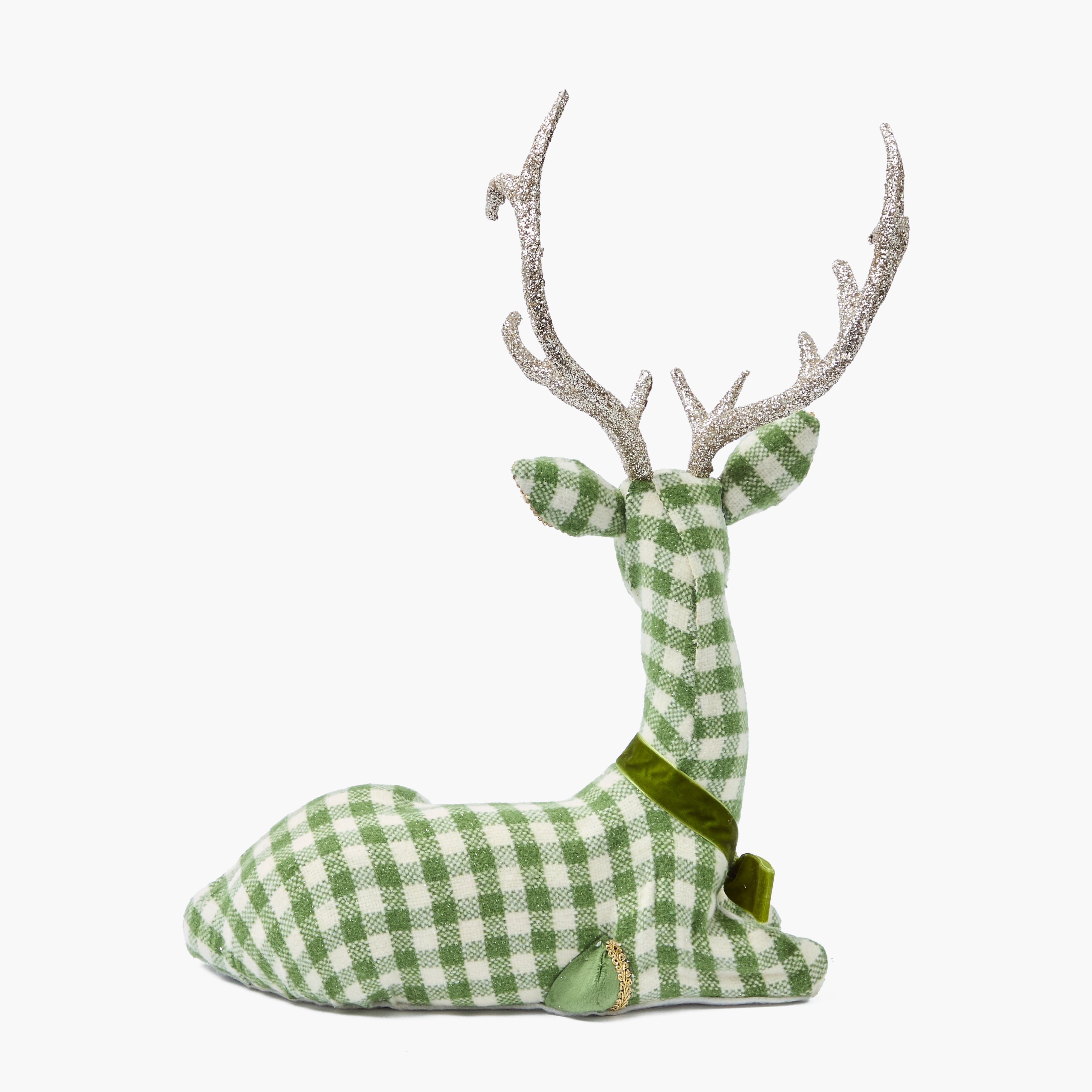 Green Gingham Sitting Deers (Pair)