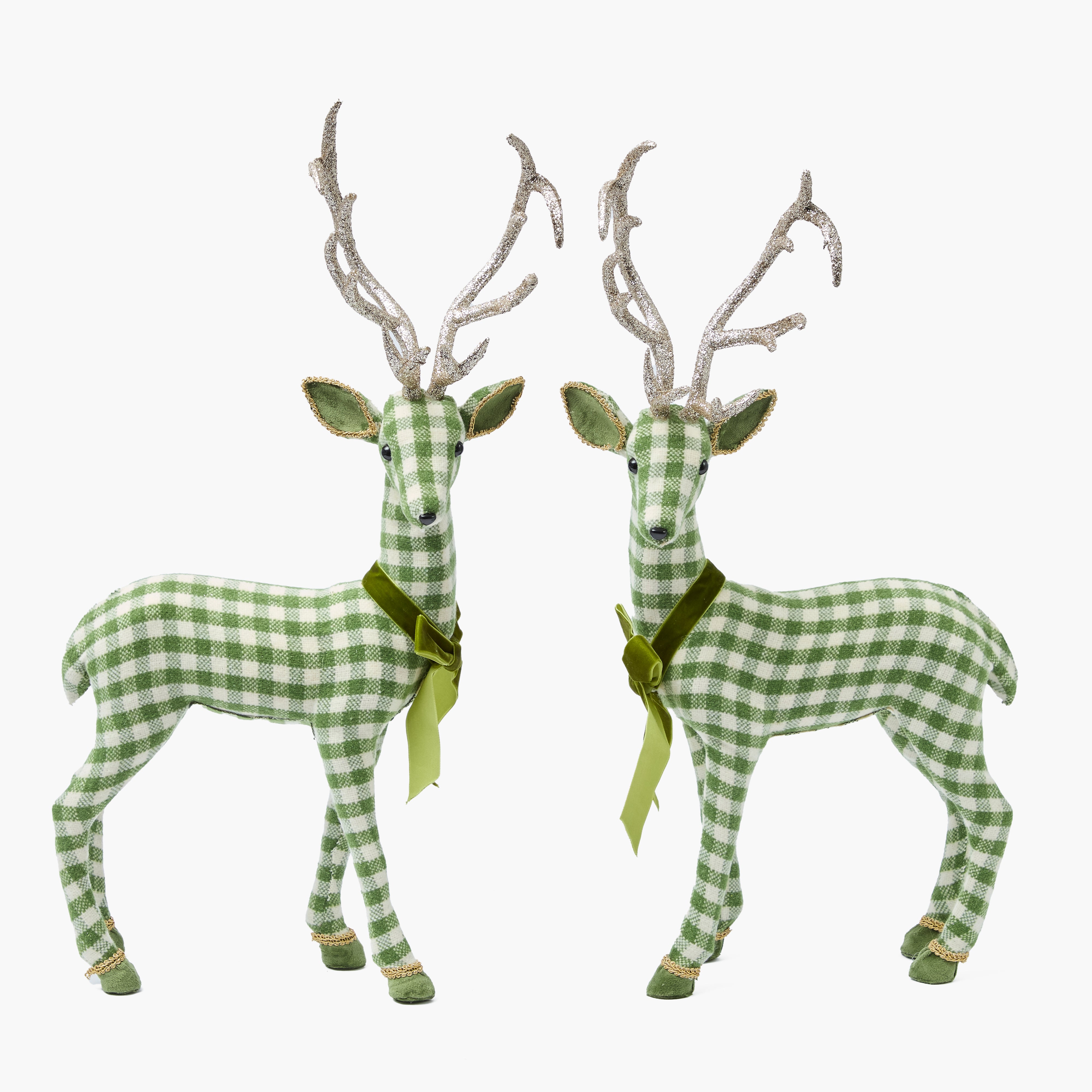Green Gingham Deers (Pair)