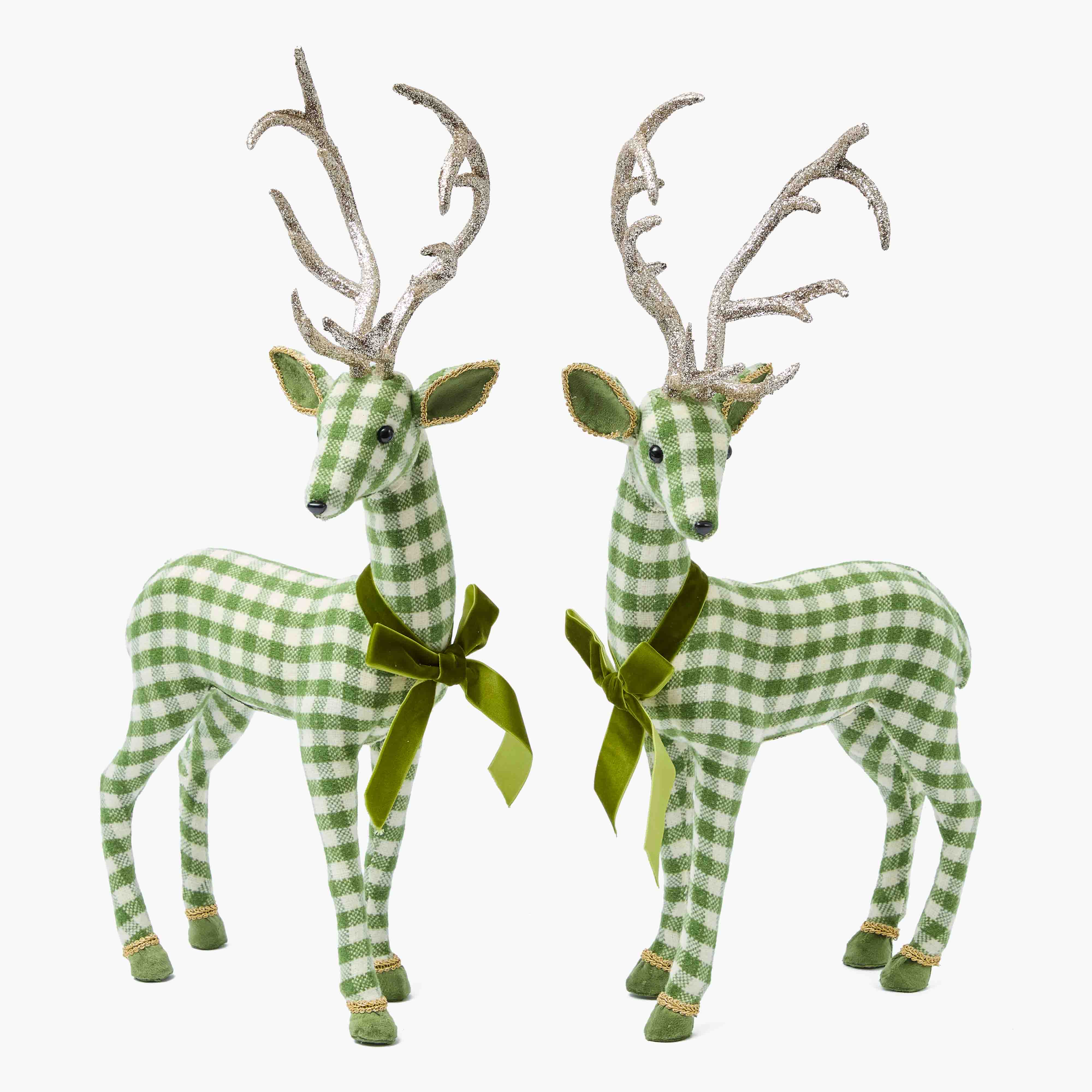 Green Gingham Deers (Pair)