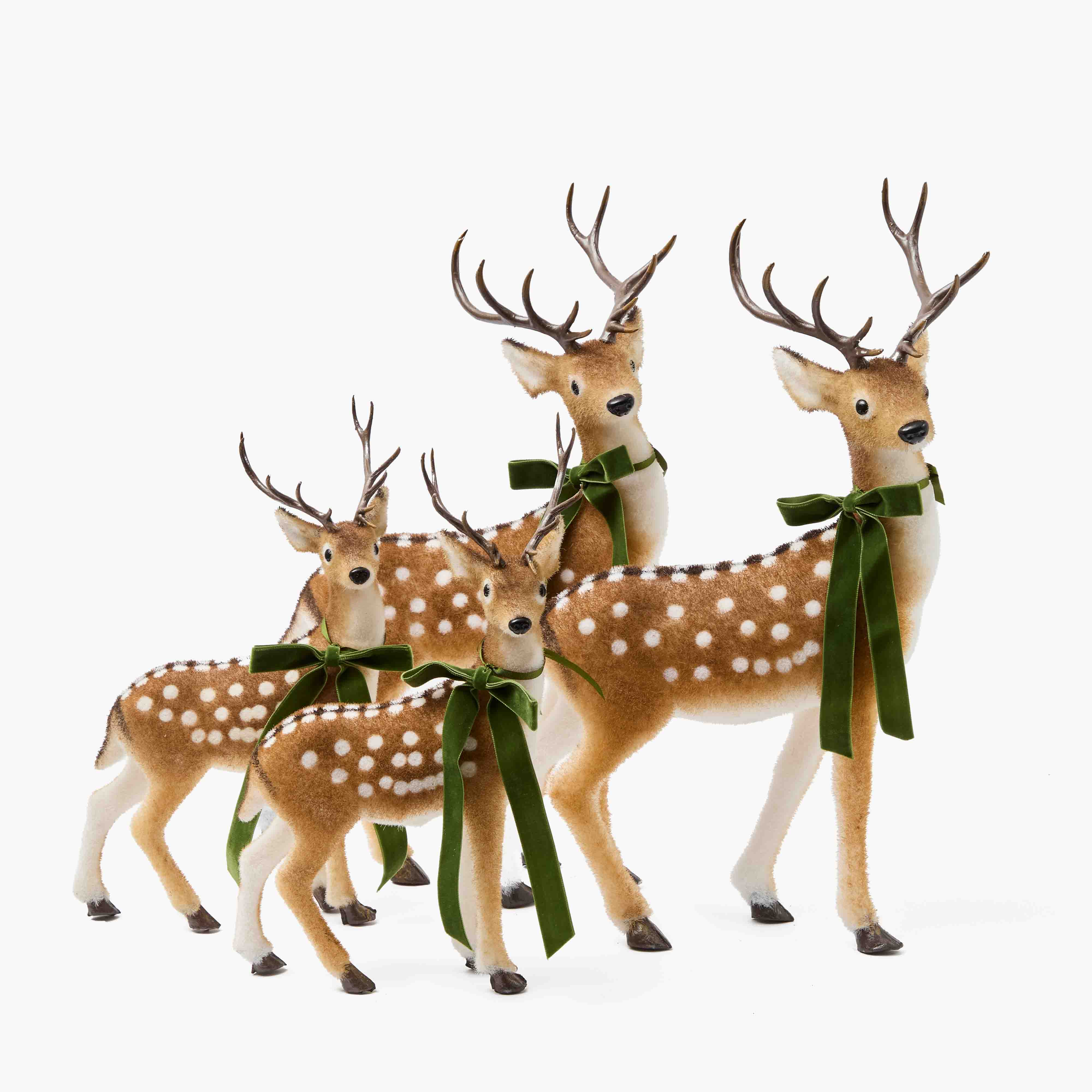 Large Green Ribboned Spotted Deer (Pair) - 56cm