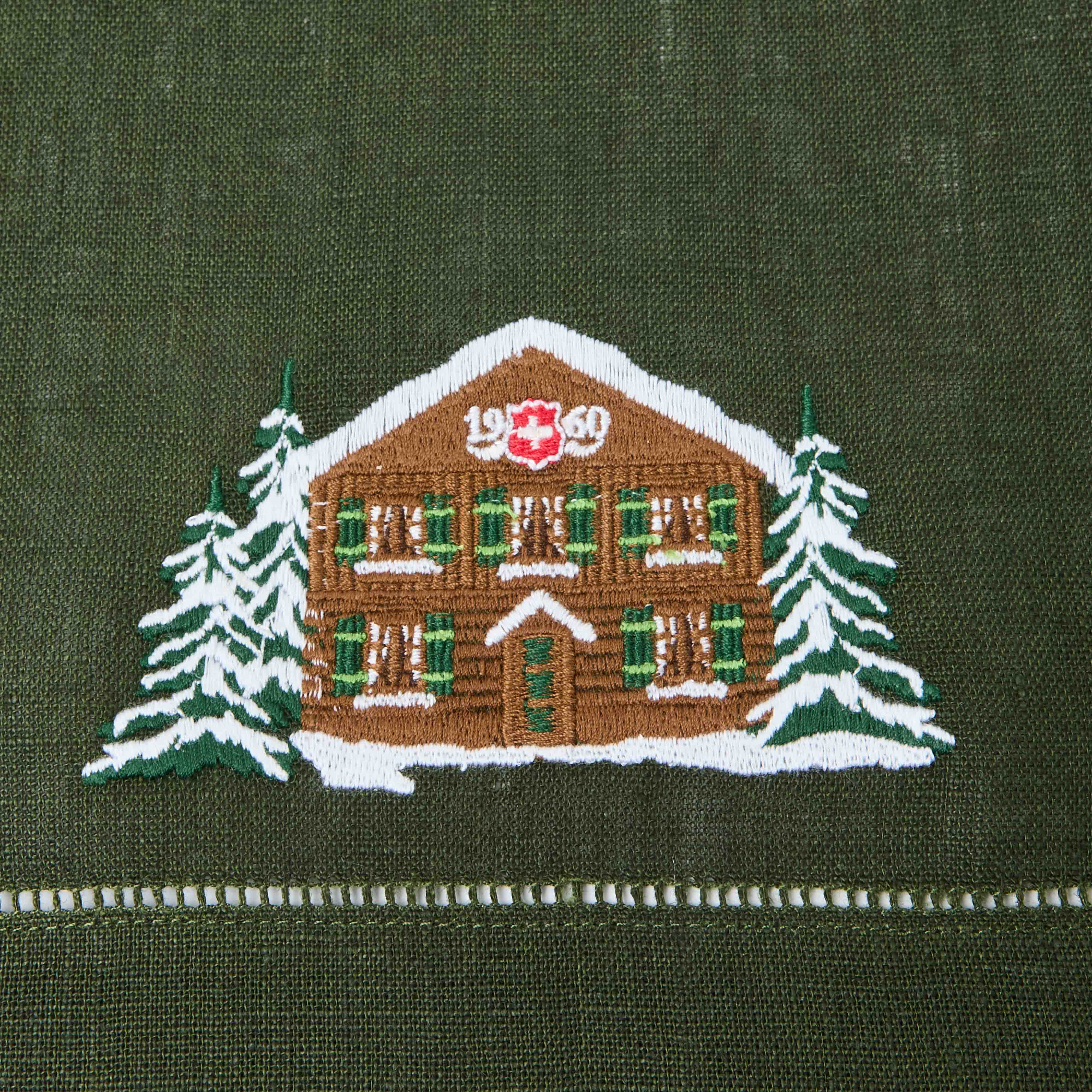 Eloise Forest Green Linen Placemats & Chalet Napkins (Set of 4)