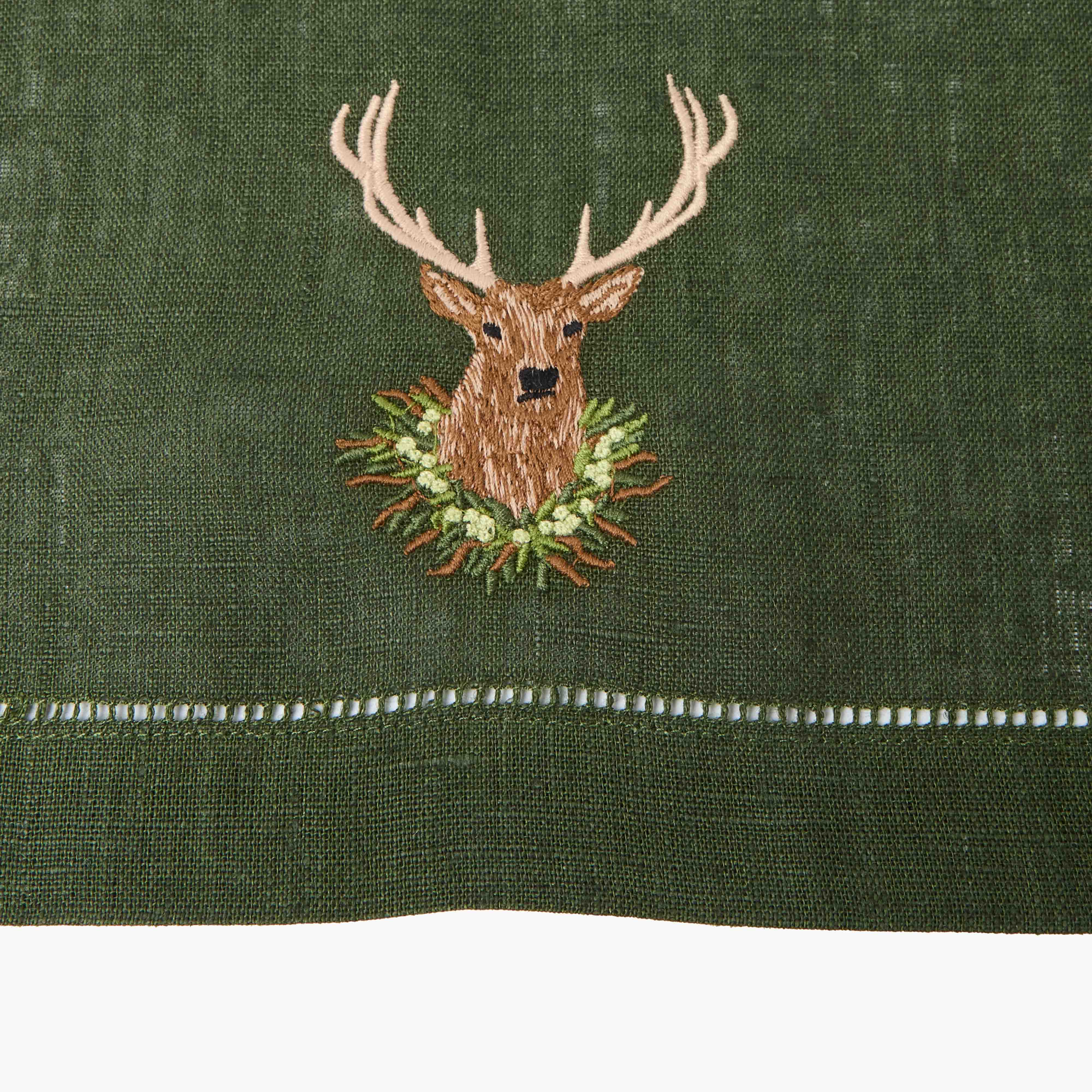 Eloise Green & Chocolate Linen Placemats & Stag Napkins (Set of 4)