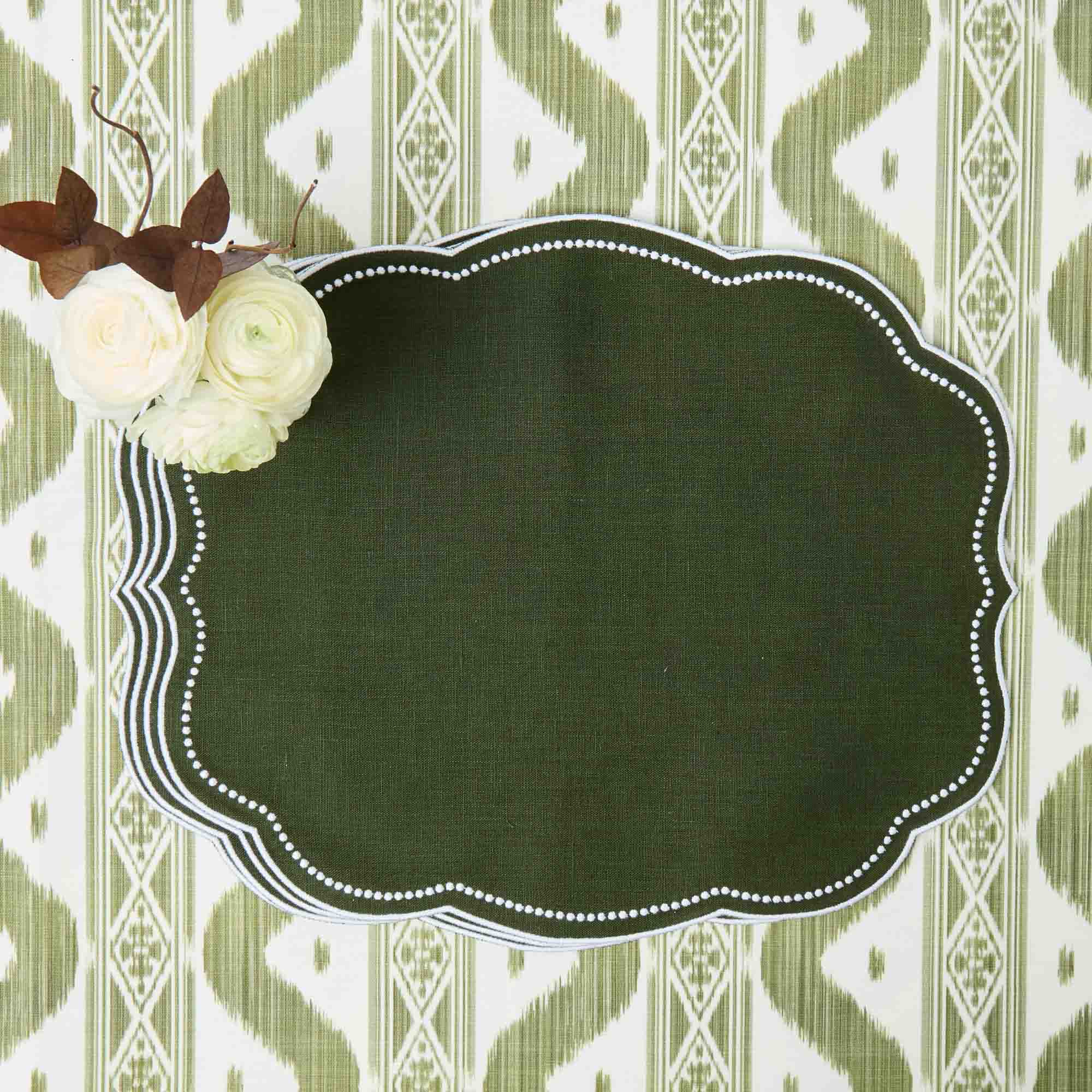 Eloise Forest Green Linen Placemats (Set of 4)
