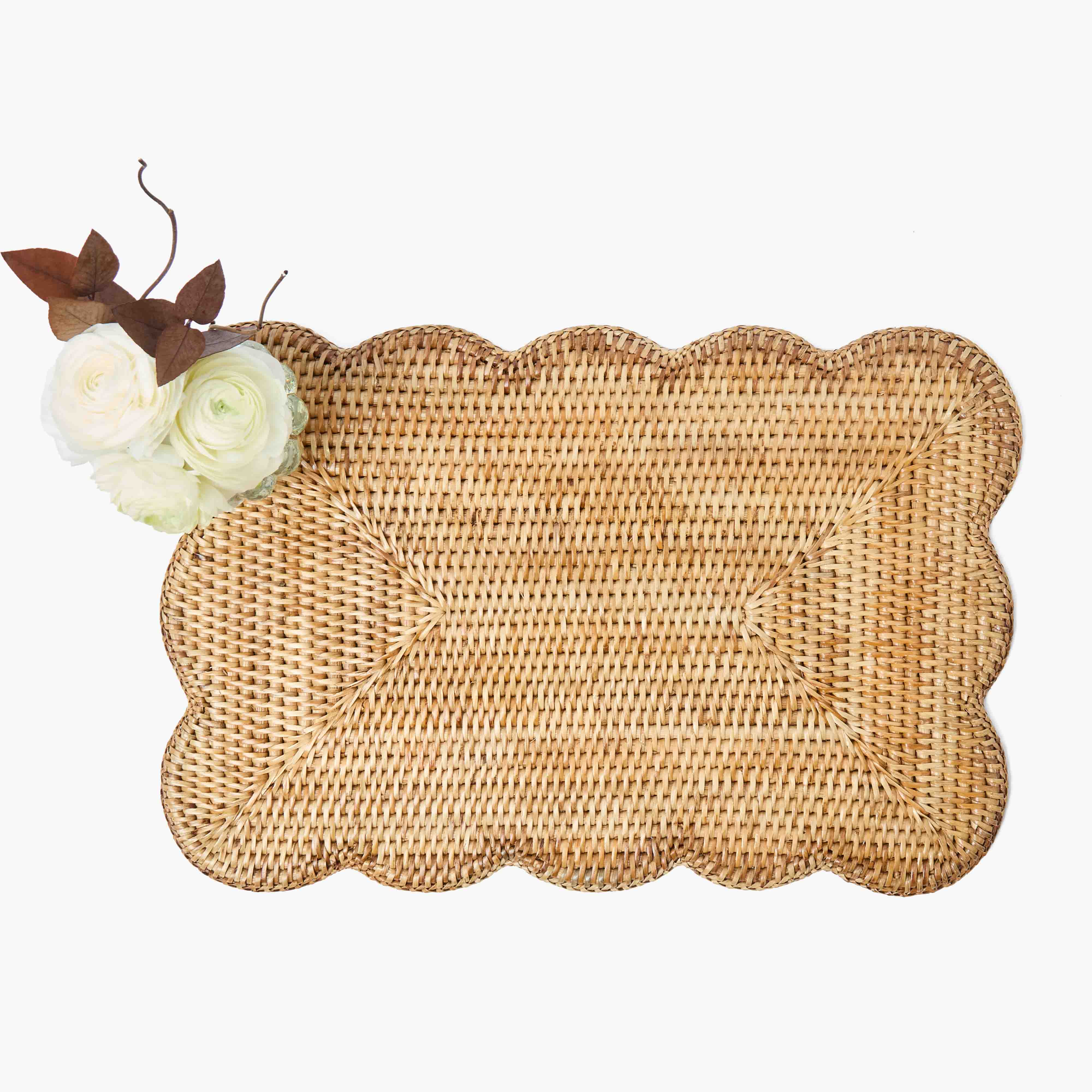 Rectangular Scalloped Rattan Placemats (Set of 4)