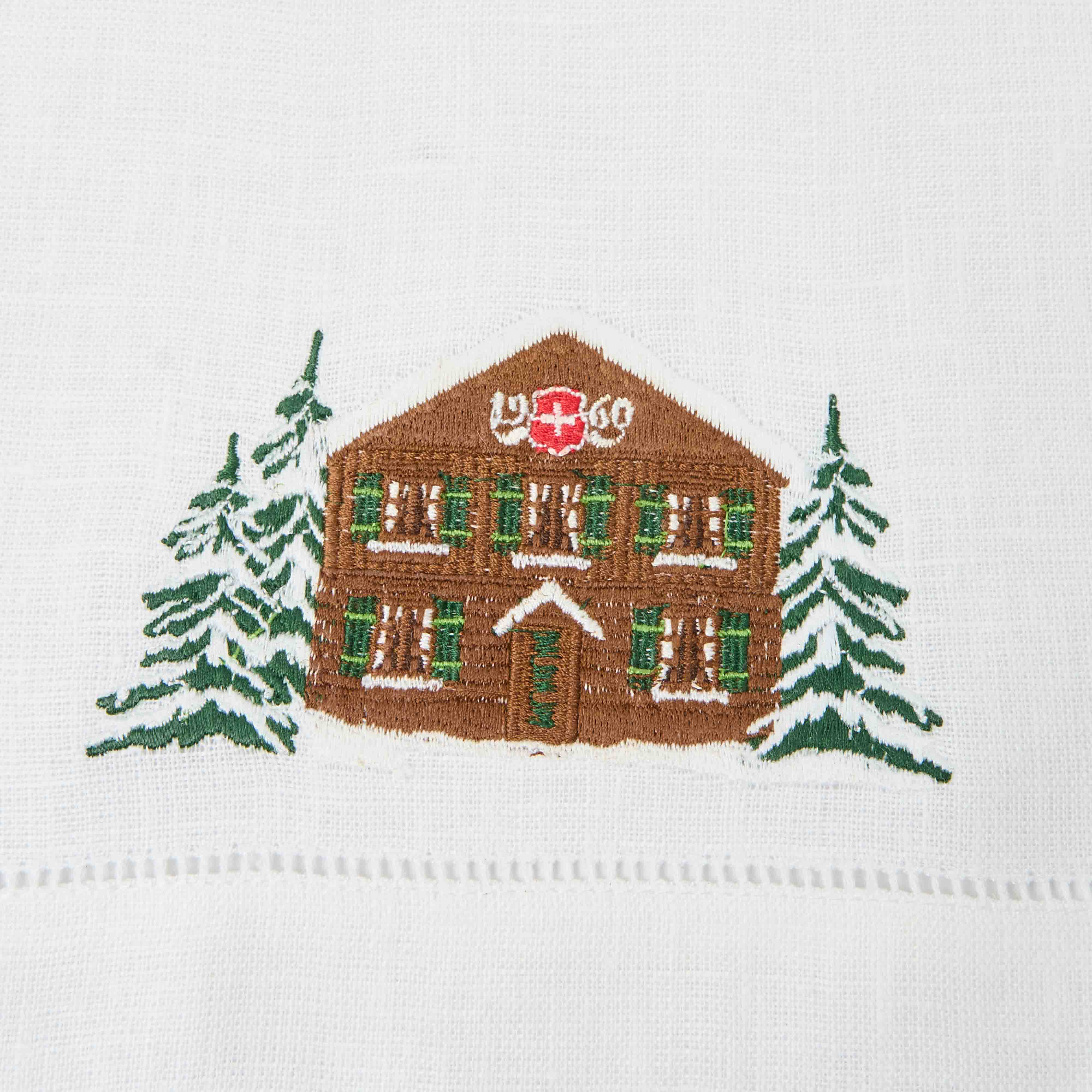 Alpine Chalet White Linen Napkins (Set of 4)