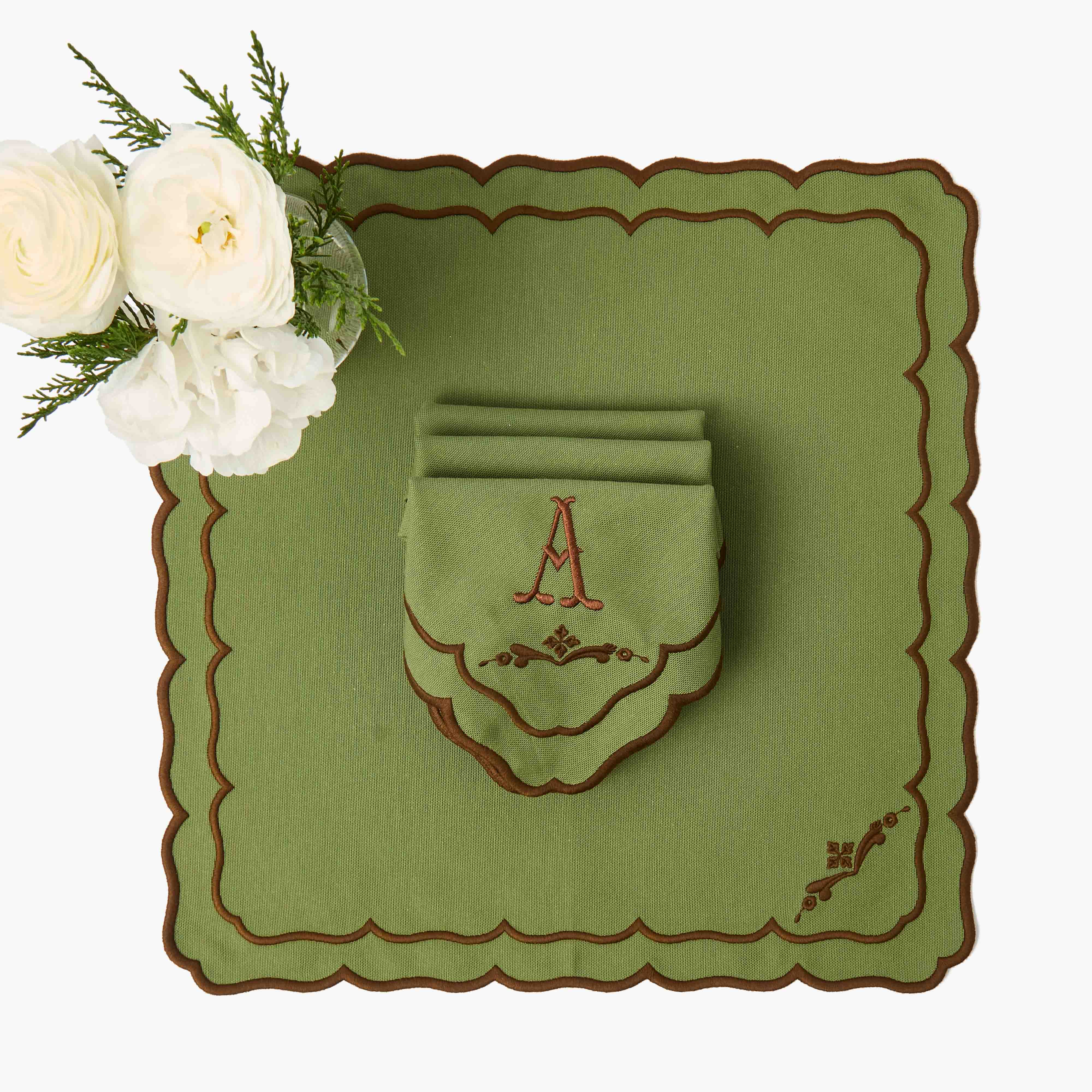 Doris Green & Chocolate Napkins (Set of 4)