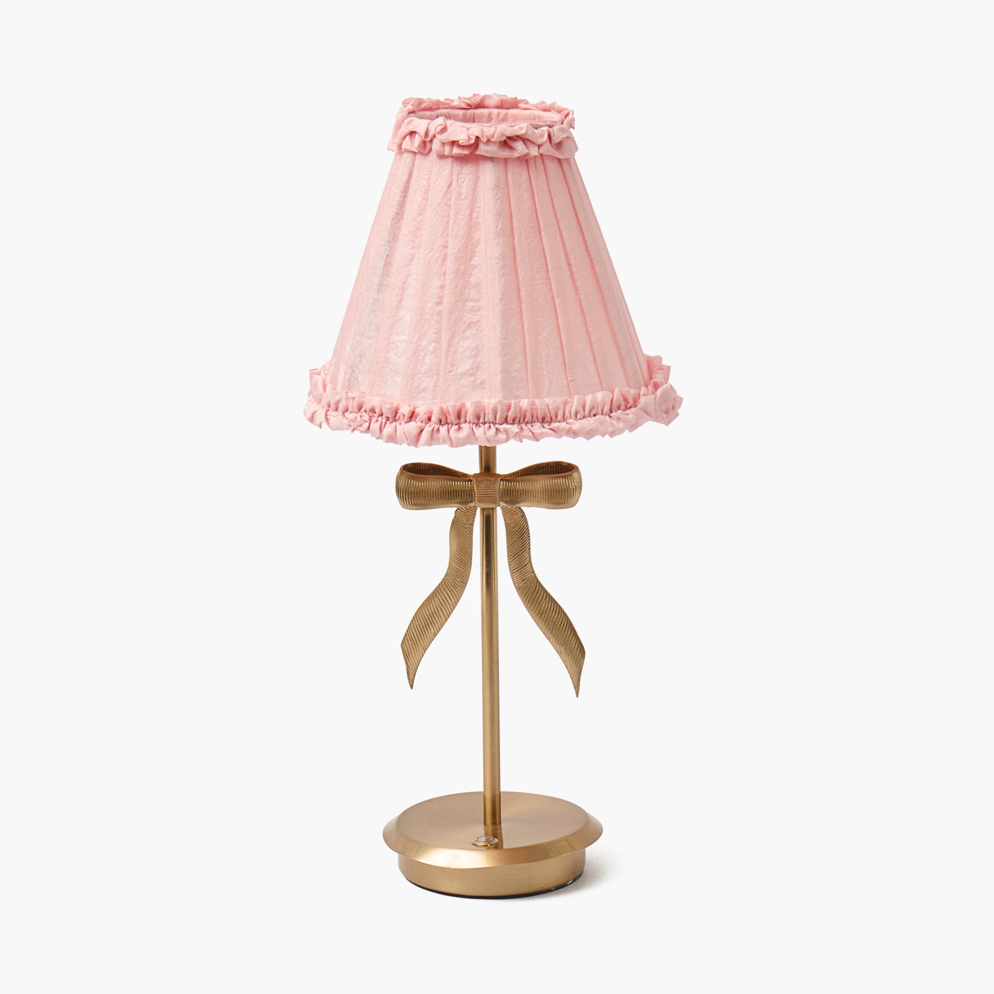 Tall Marilyn Bow Rechargeable Lamp with Pale Pink Silk Frilled Shade (18cm)