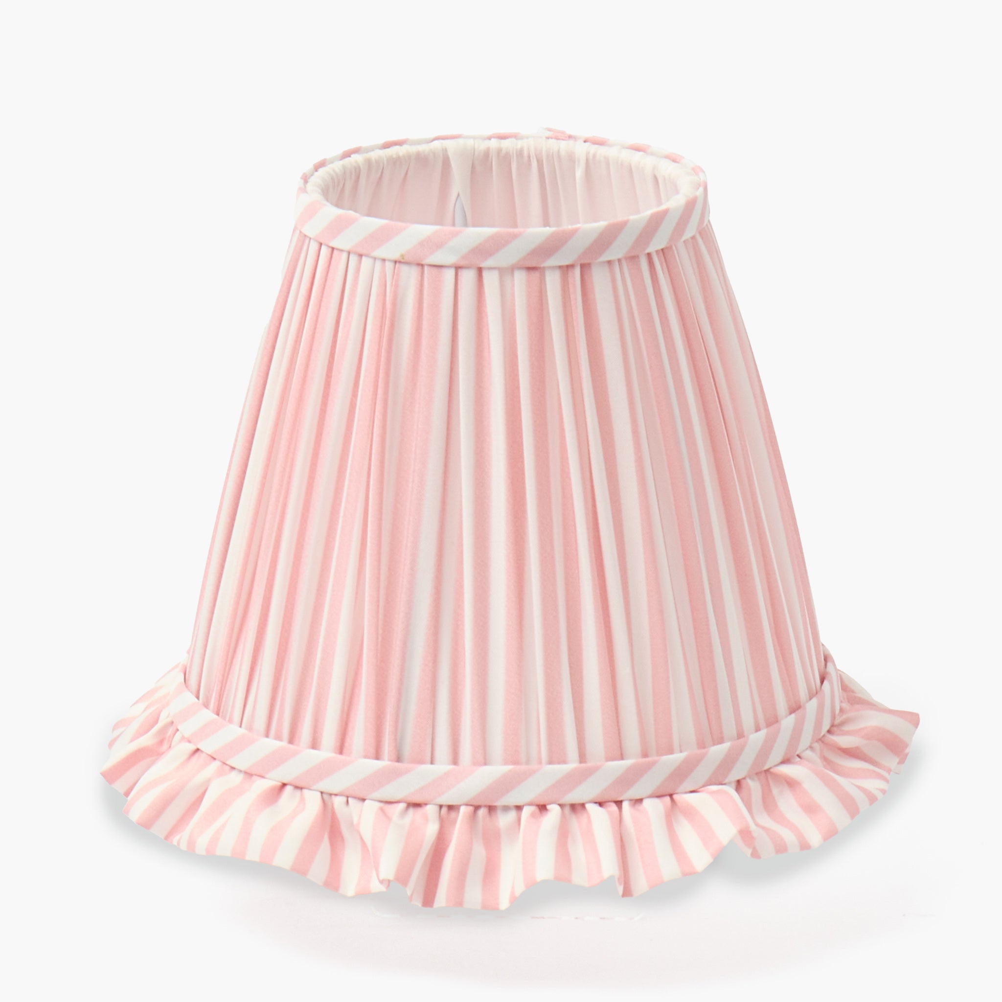 Bamboo Rechargeable Lamp with Pink Stripe Ruffle Shade (18cm)