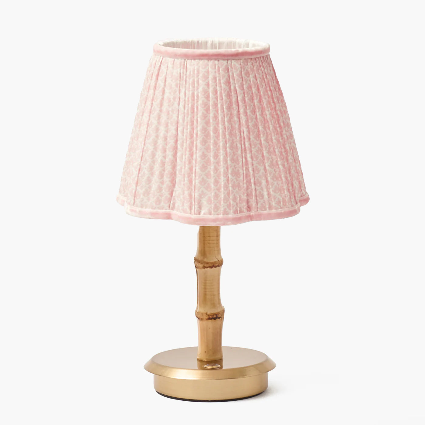 Short Bamboo Rechargeable Lamp with Pink Lotus Shade (18cm)