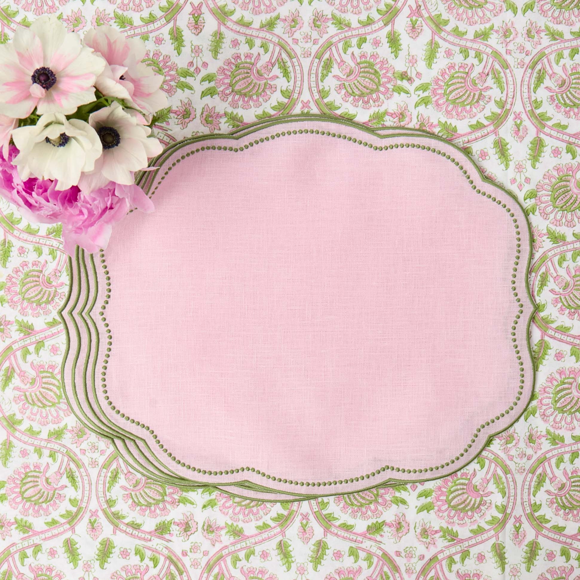 Eloise Pink & Green Linen Placemats (Set of 4)