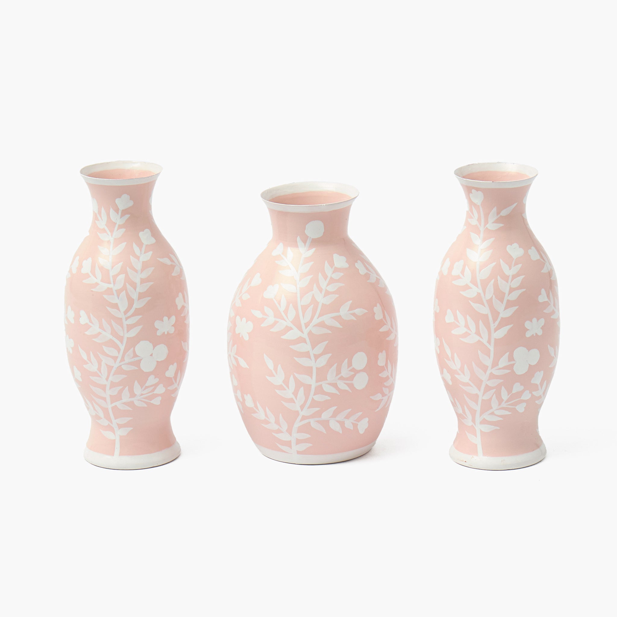Pink Hand Painted Tole Bud Vases (Set of 3)
