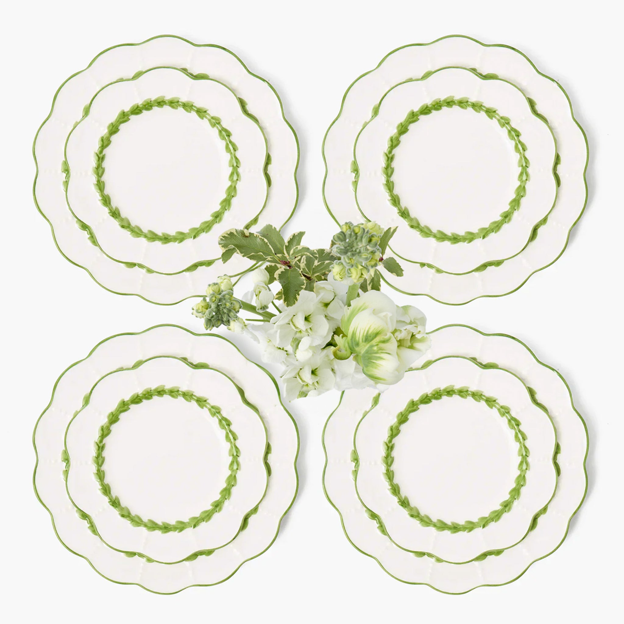 Green Laurel Dinner & Starter Plates (Set of 8)