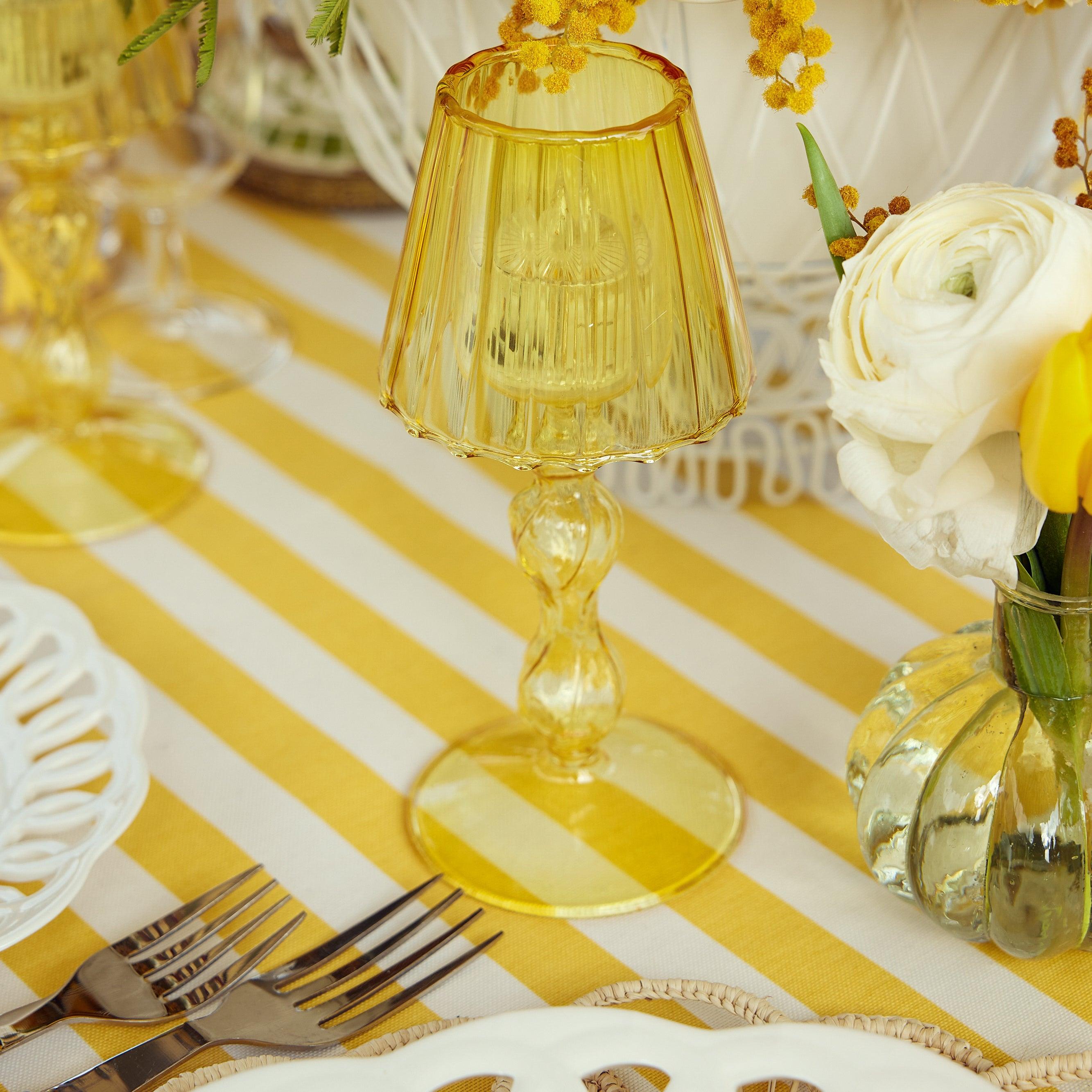 Yellow Glass Lantern Tea Light Holder (Pair) - 18cm - Mrs. Alice